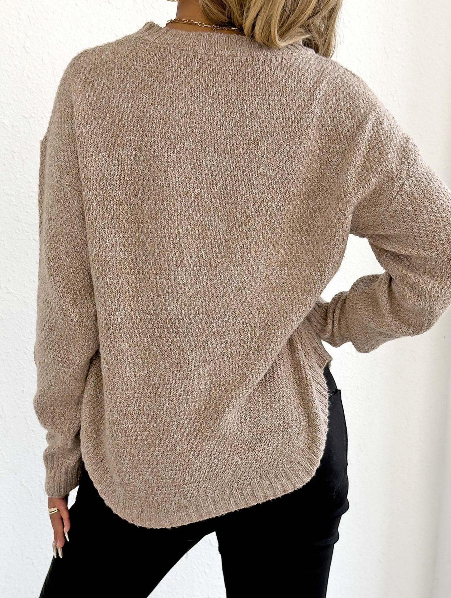 Hand-crocheted round neck casual sweater