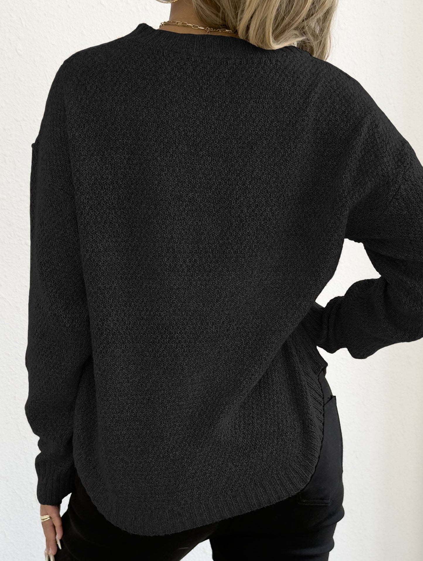 Hand-crocheted round neck casual sweater