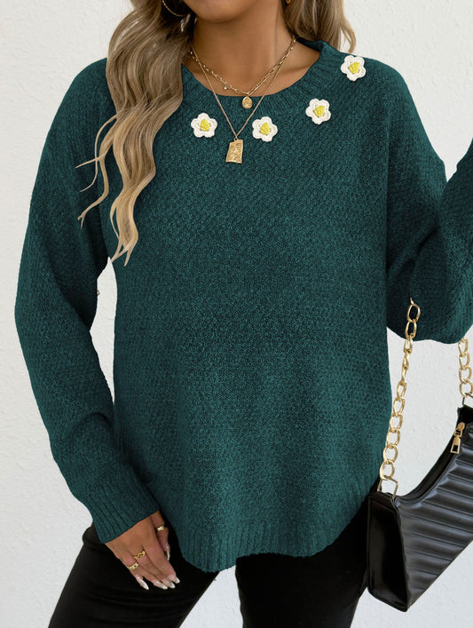 Hand-crocheted round neck casual sweater