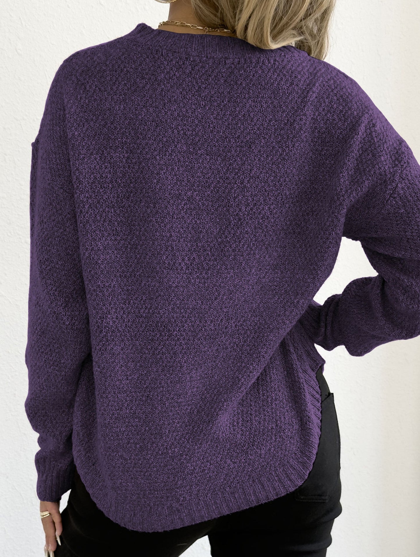 Hand-crocheted round neck casual sweater