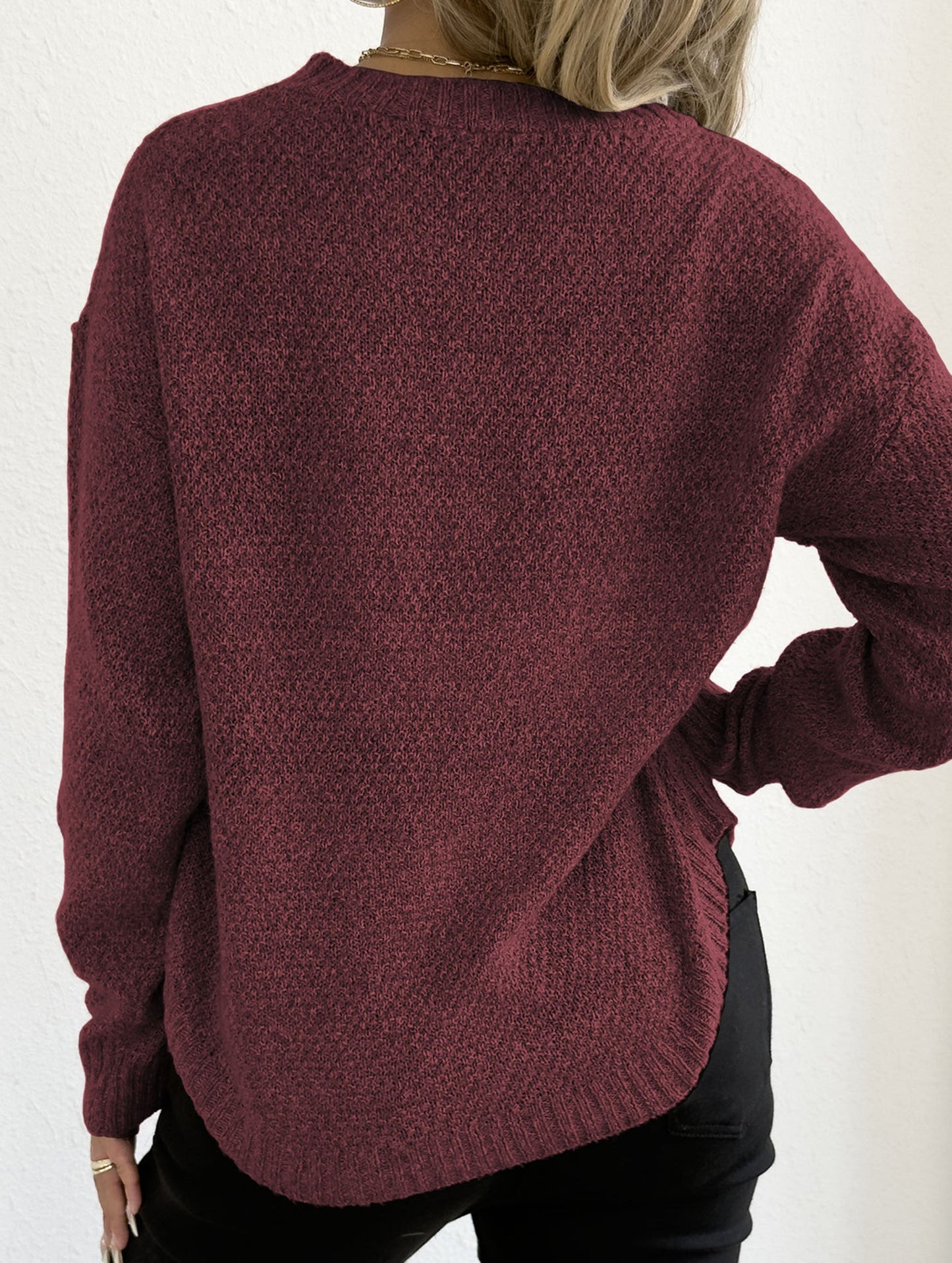 Hand-crocheted round neck casual sweater