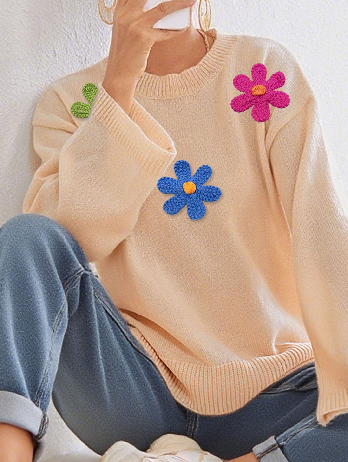 Casual long-sleeved top crew neck pullover sweater