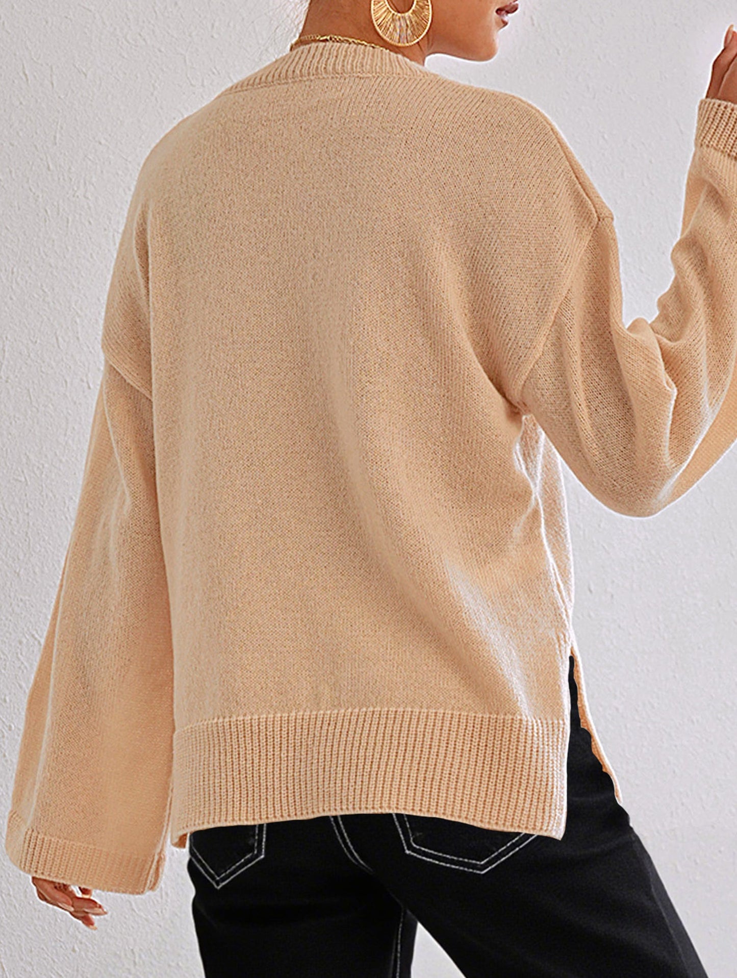 Casual long-sleeved top crew neck pullover sweater