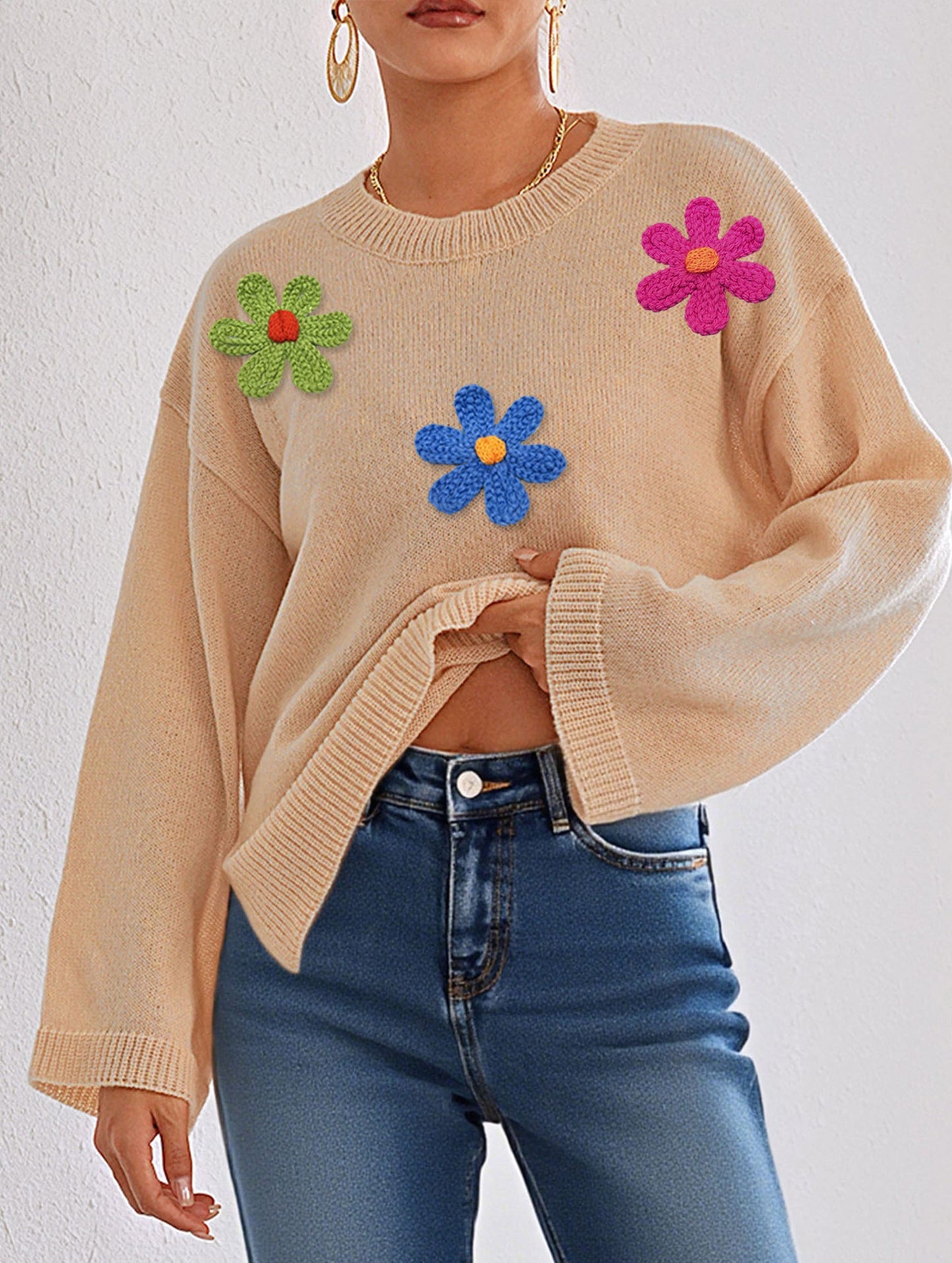 Casual long-sleeved top crew neck pullover sweater