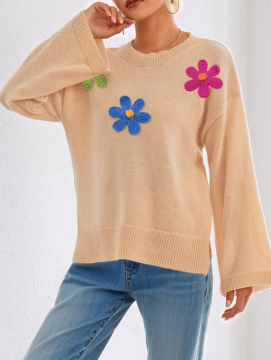 Casual long-sleeved top crew neck pullover sweater