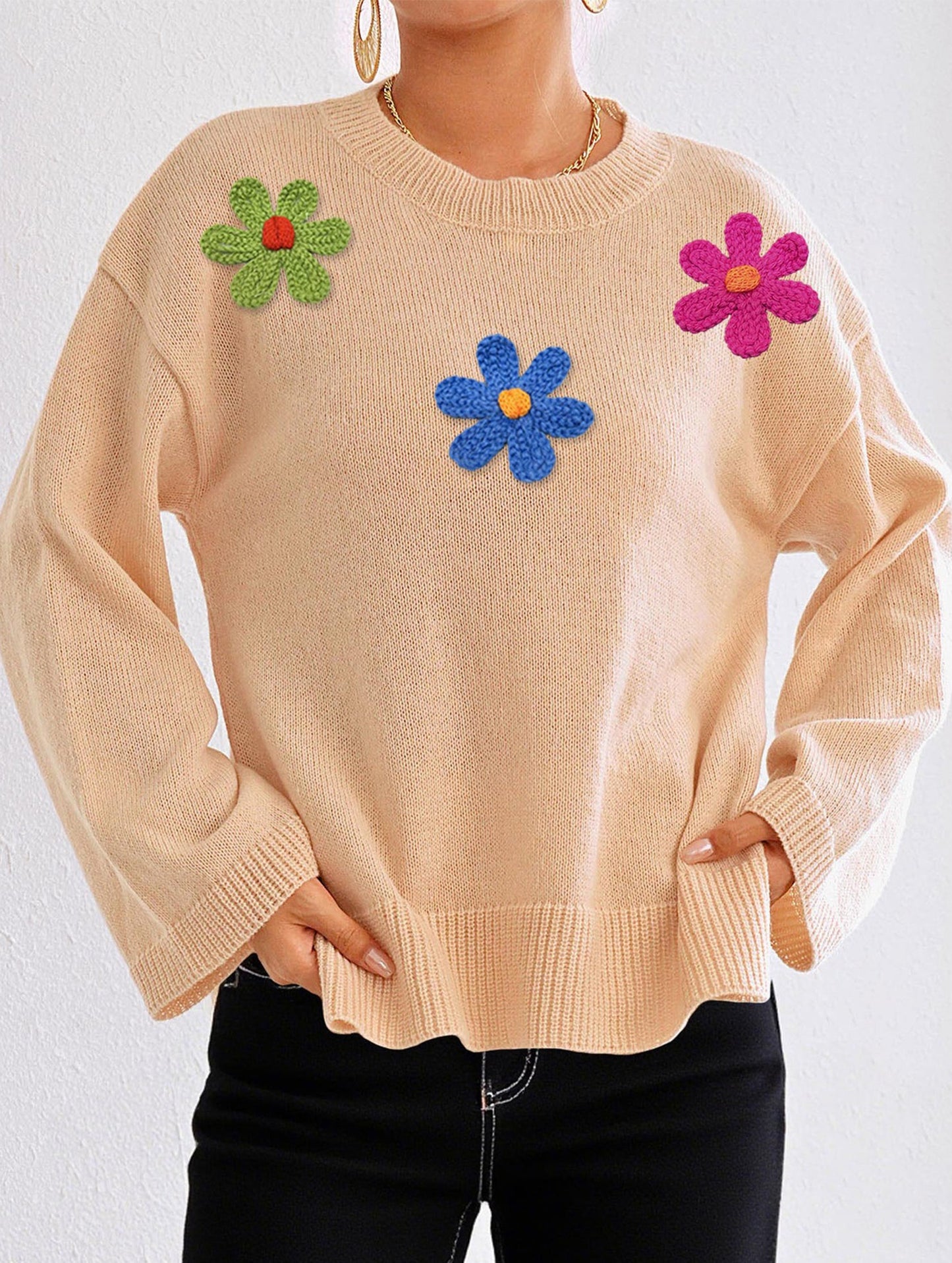 Casual long-sleeved top crew neck pullover sweater