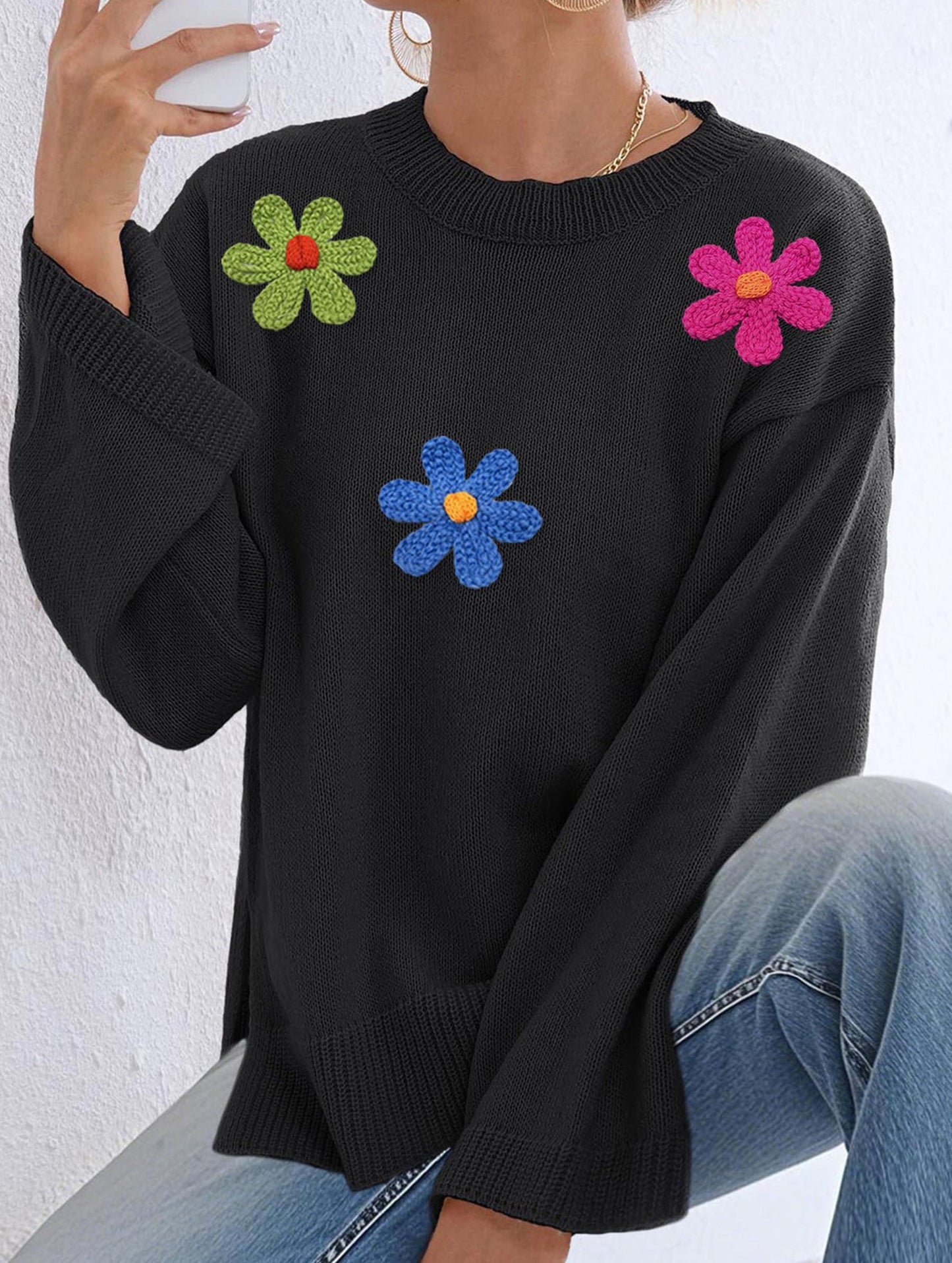 Casual long-sleeved top crew neck pullover sweater