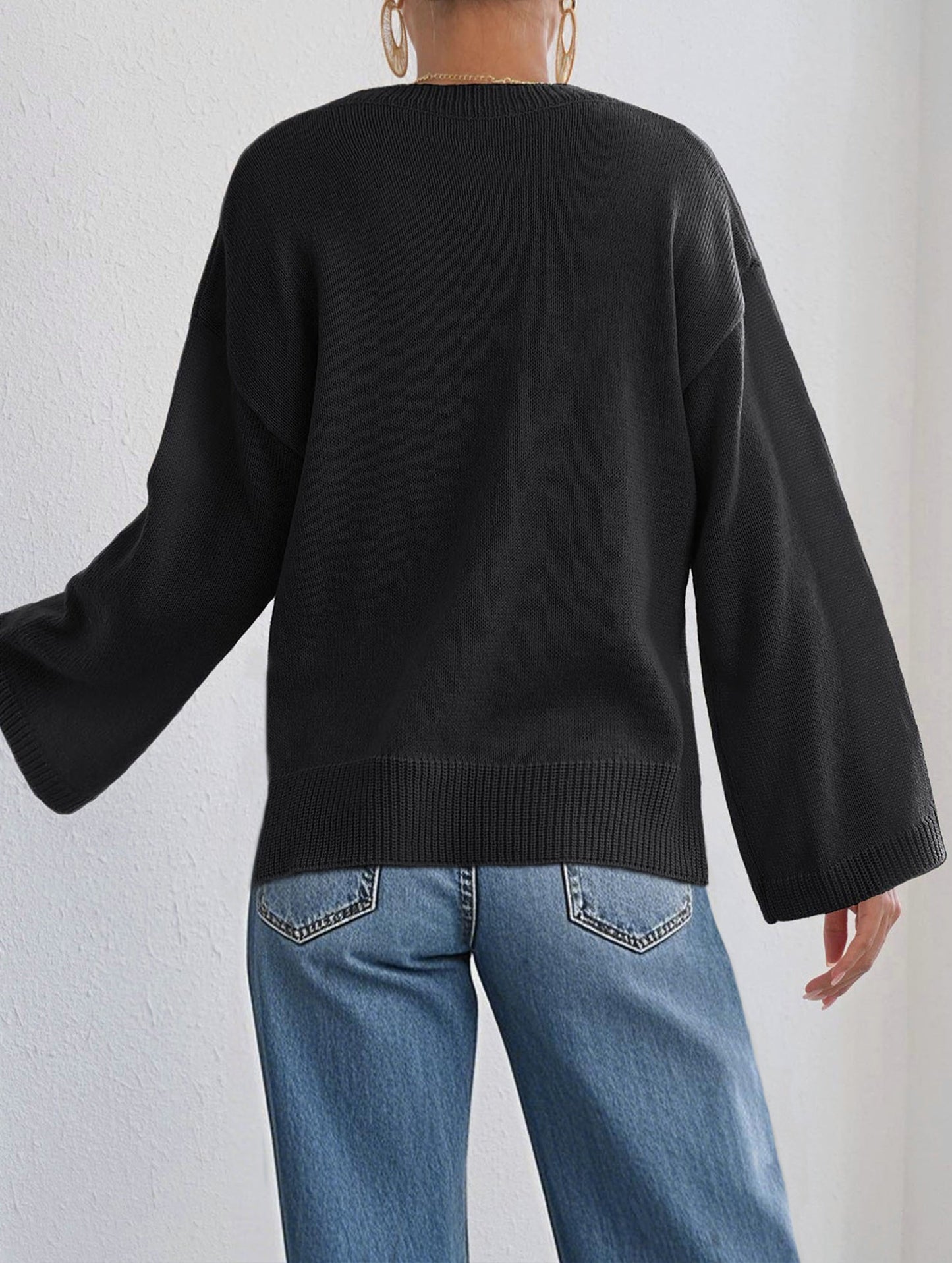 Casual long-sleeved top crew neck pullover sweater