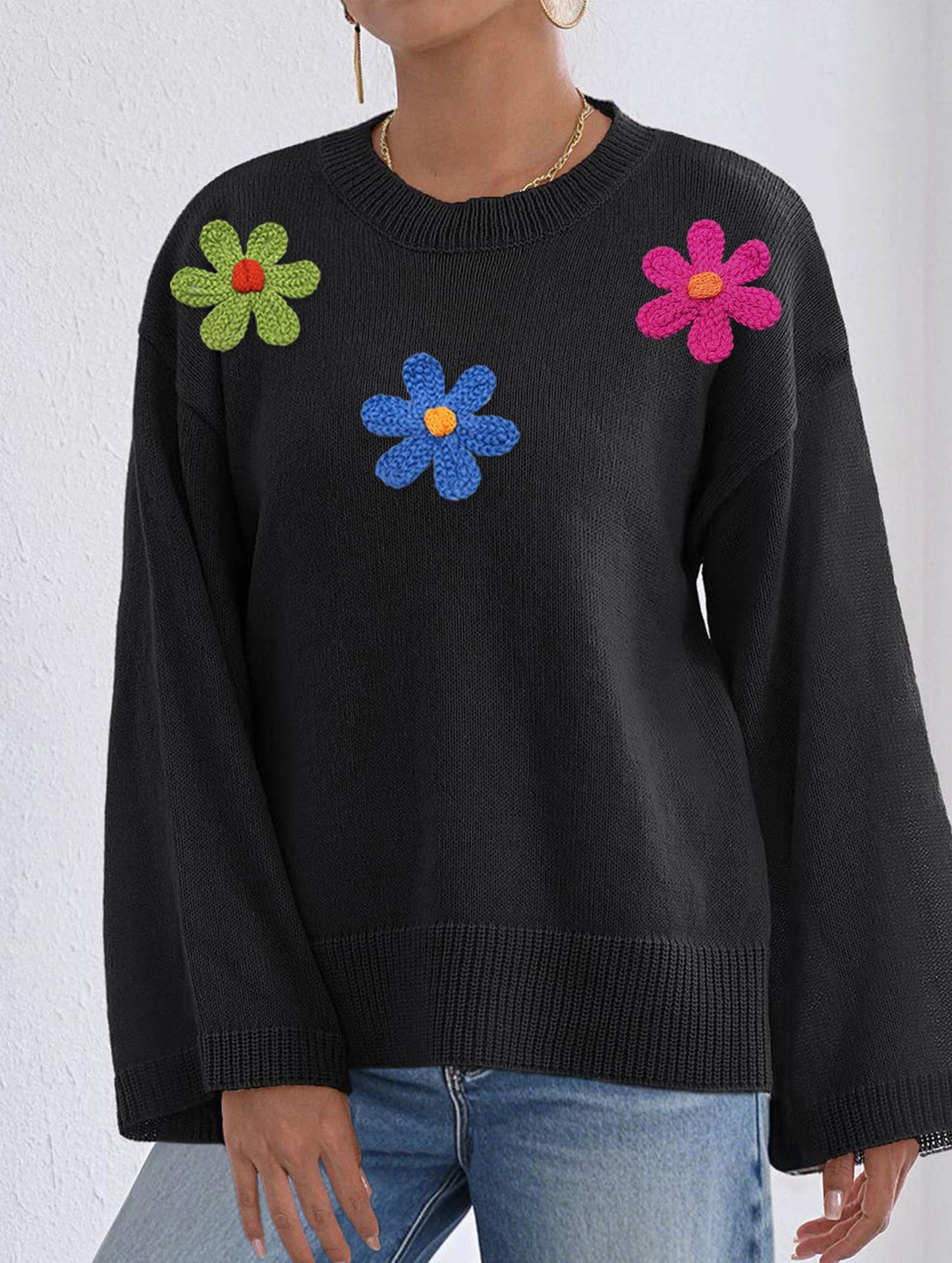Casual long-sleeved top crew neck pullover sweater