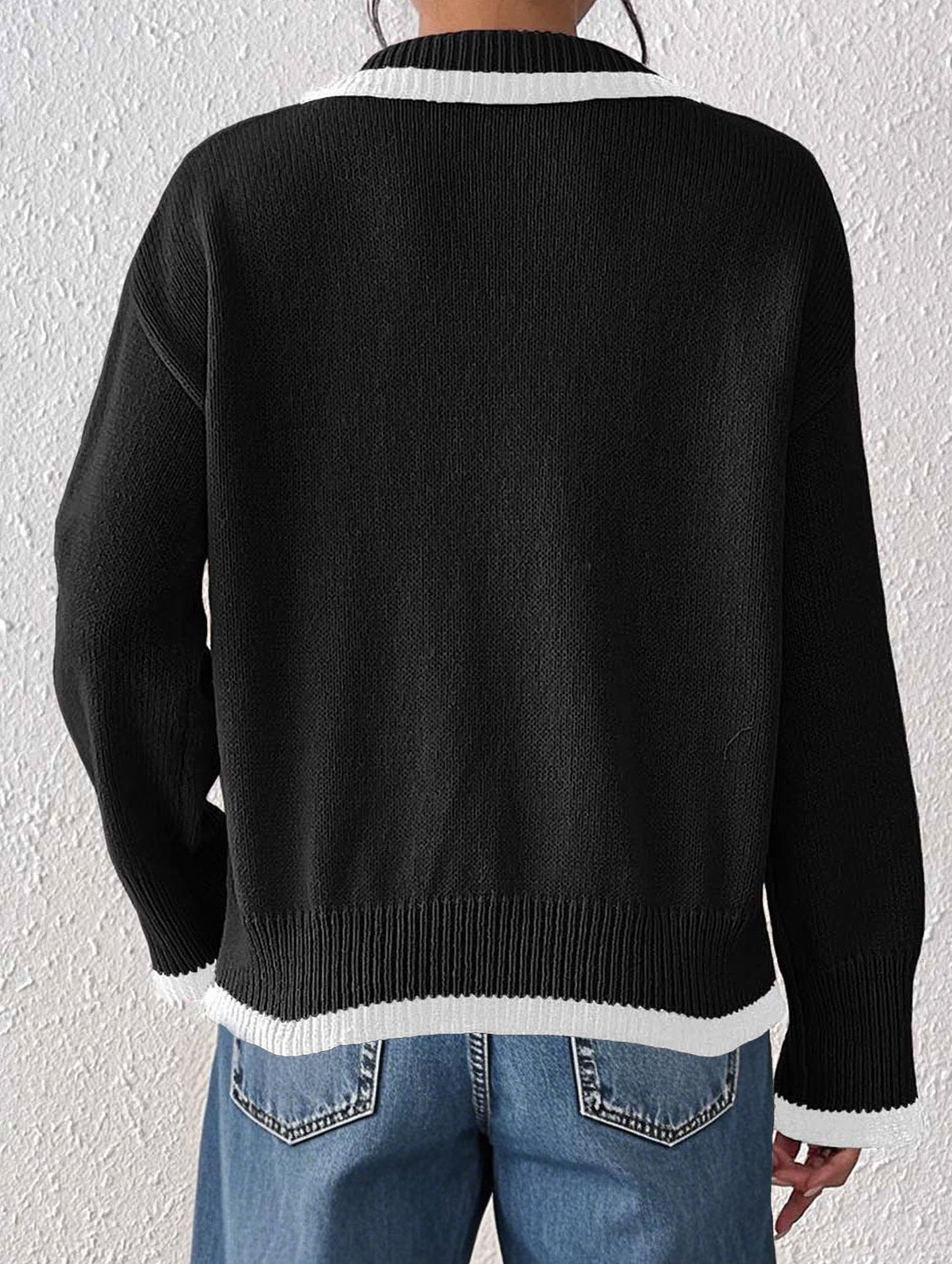 Lapel stitching pullover sweater