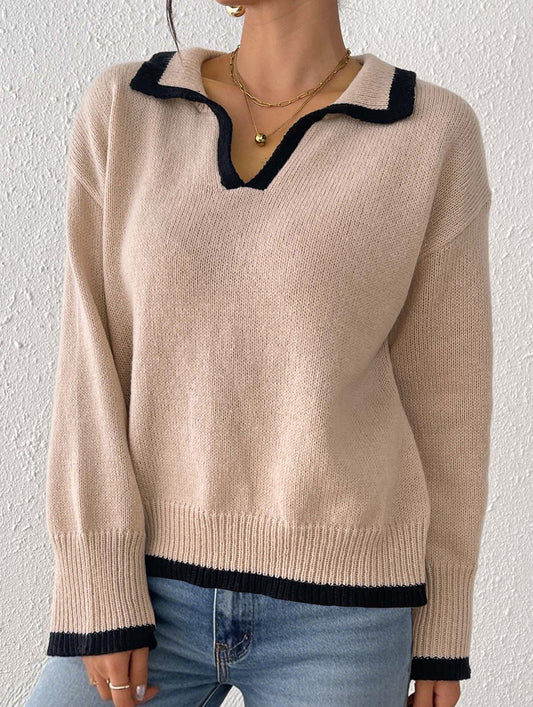 Lapel stitching pullover sweater