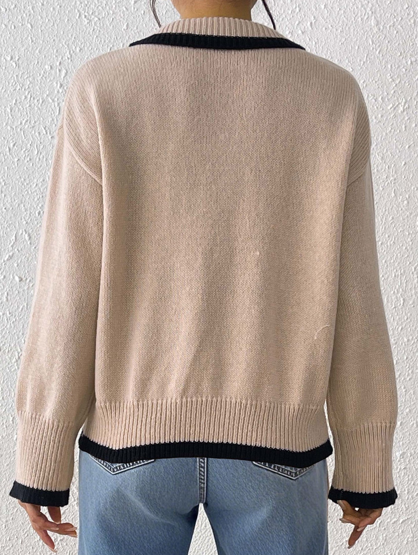 Lapel stitching pullover sweater