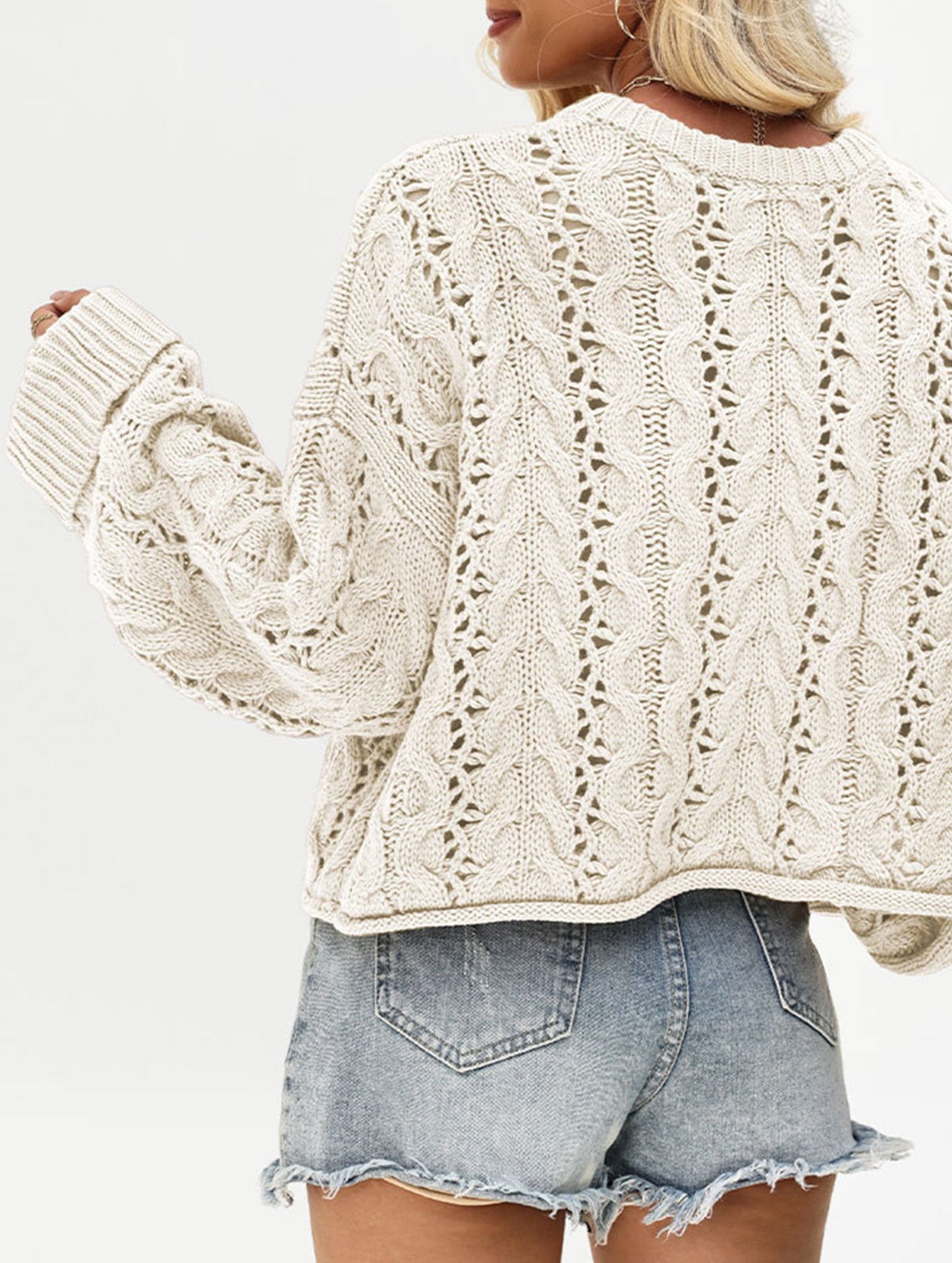 Loose solid color pullover cropped sweater