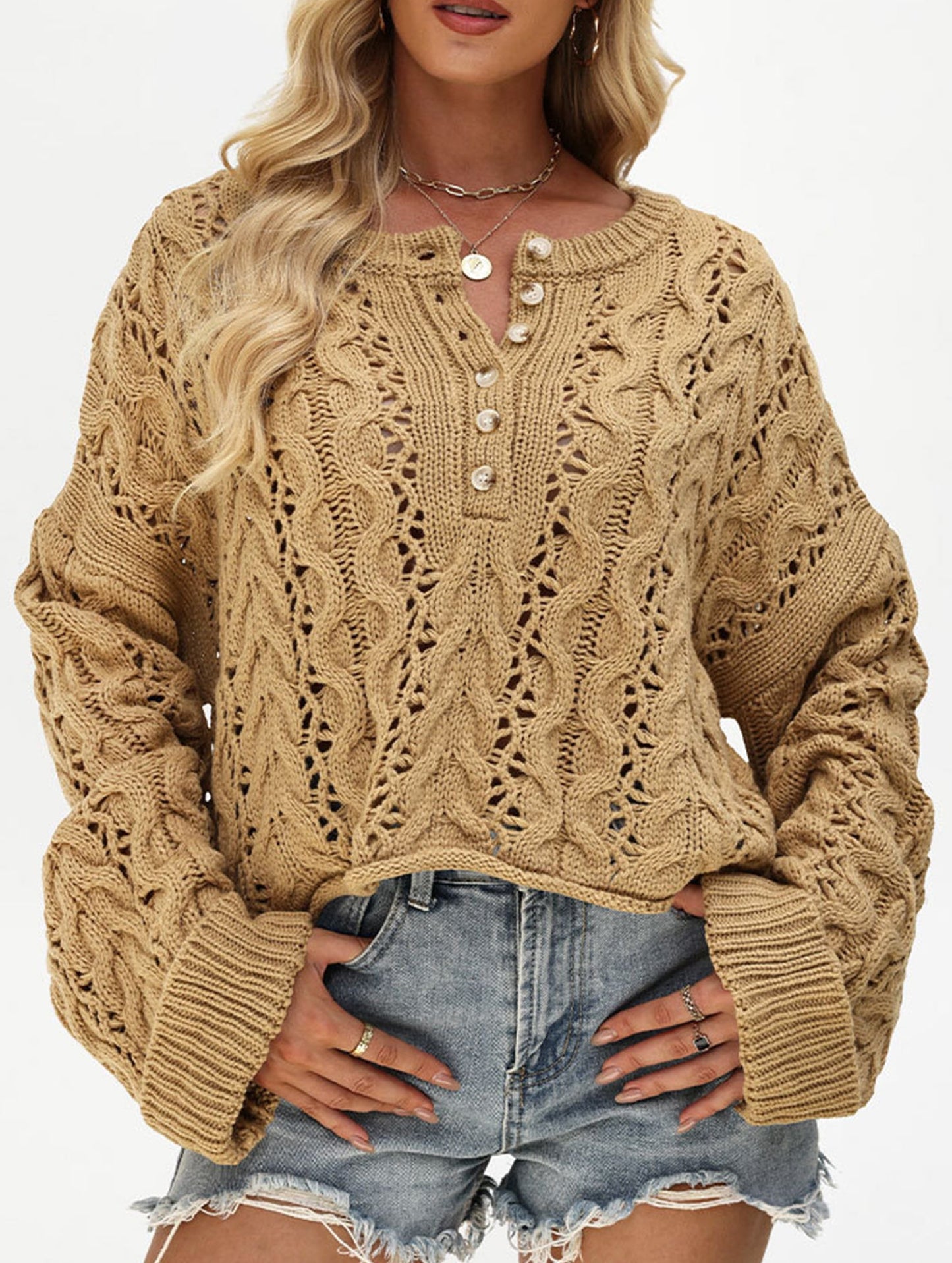 Loose solid color pullover cropped sweater