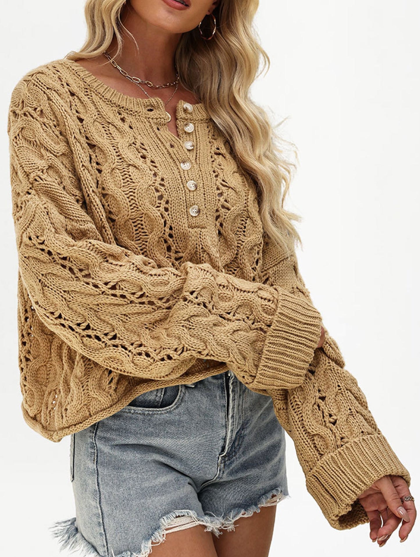 Loose solid color pullover cropped sweater