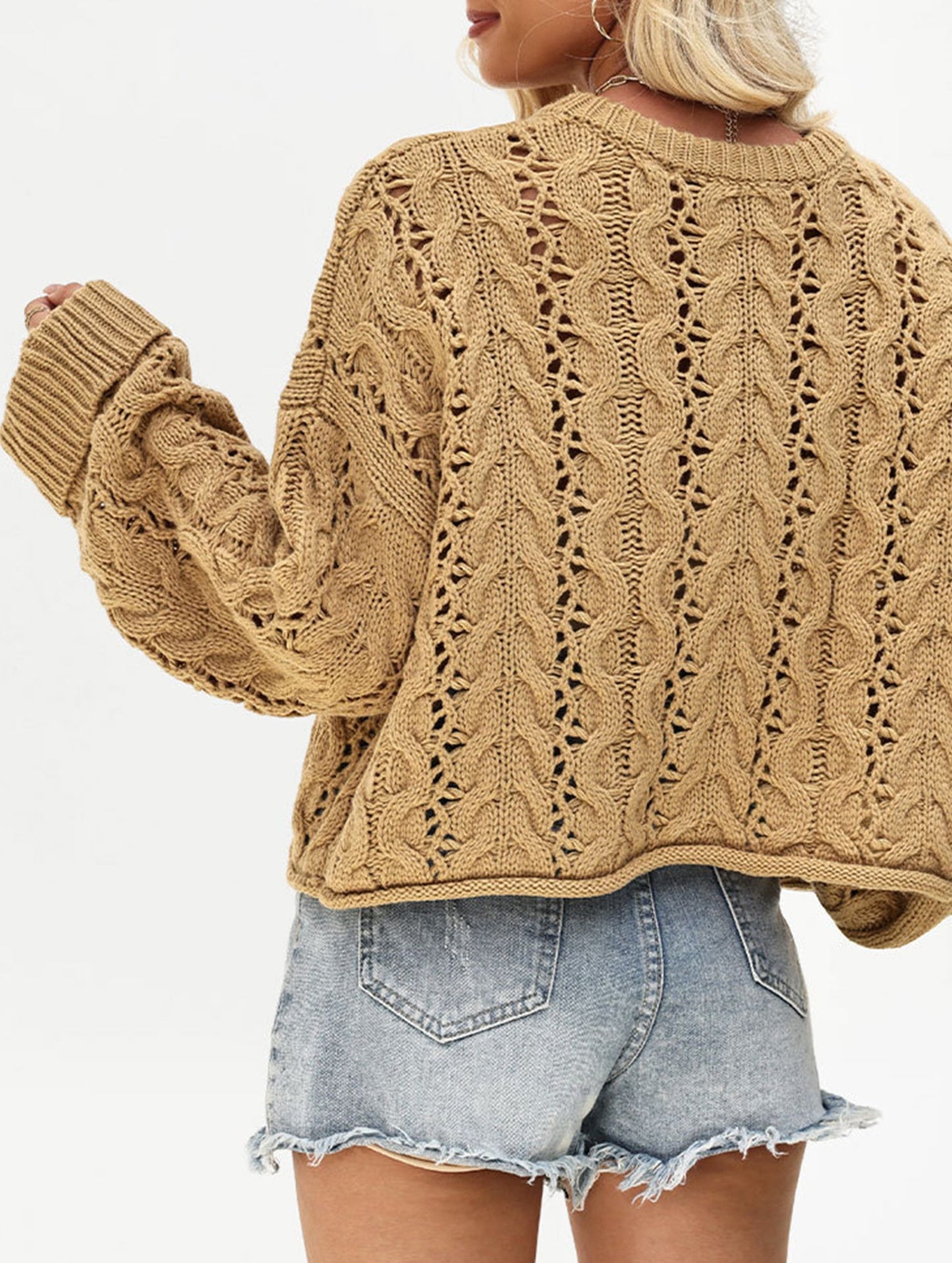 Loose solid color pullover cropped sweater
