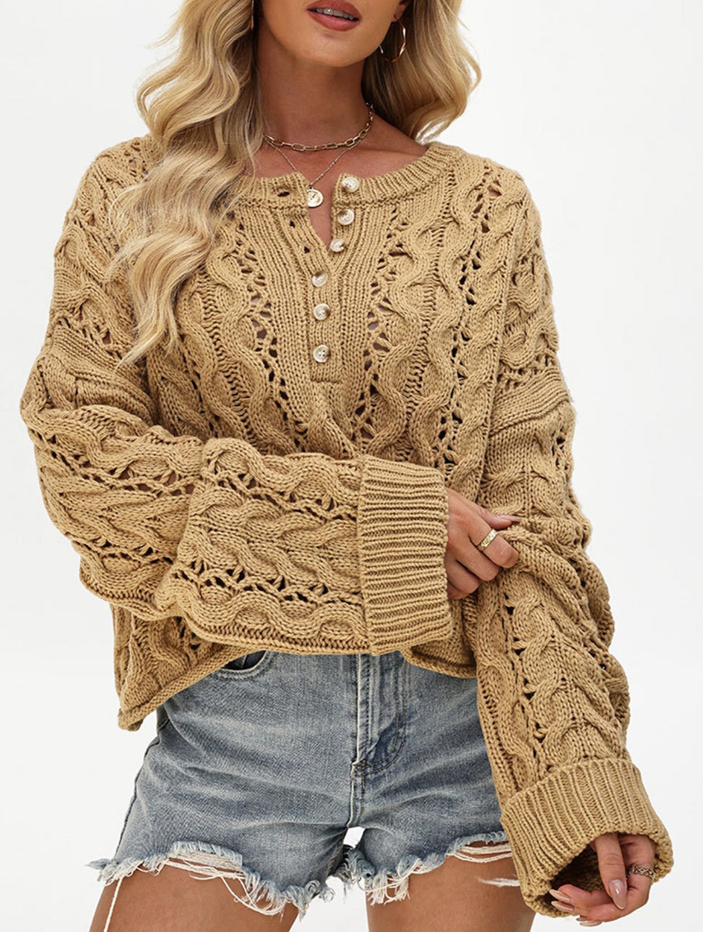 Loose solid color pullover cropped sweater