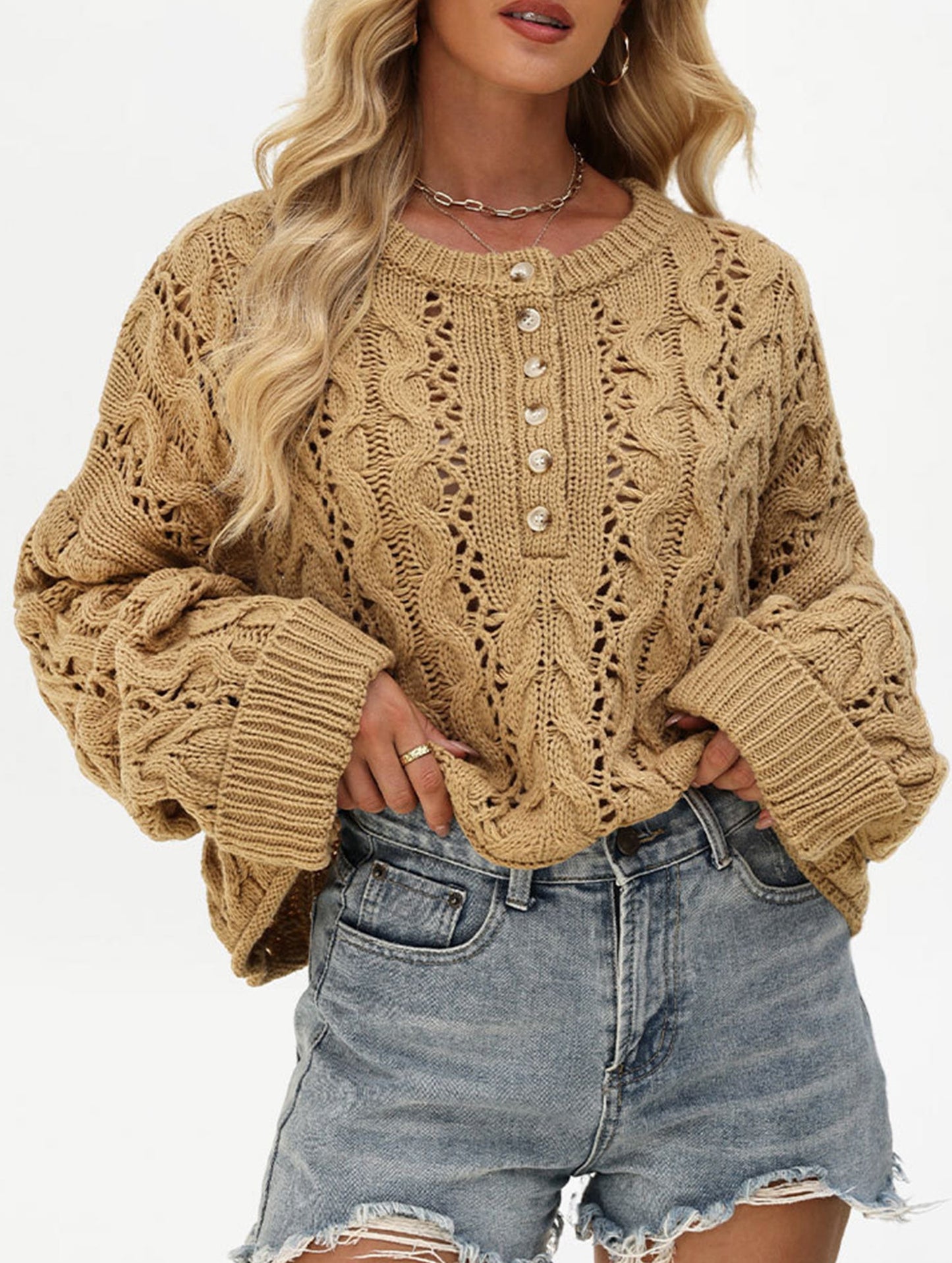 Loose solid color pullover cropped sweater