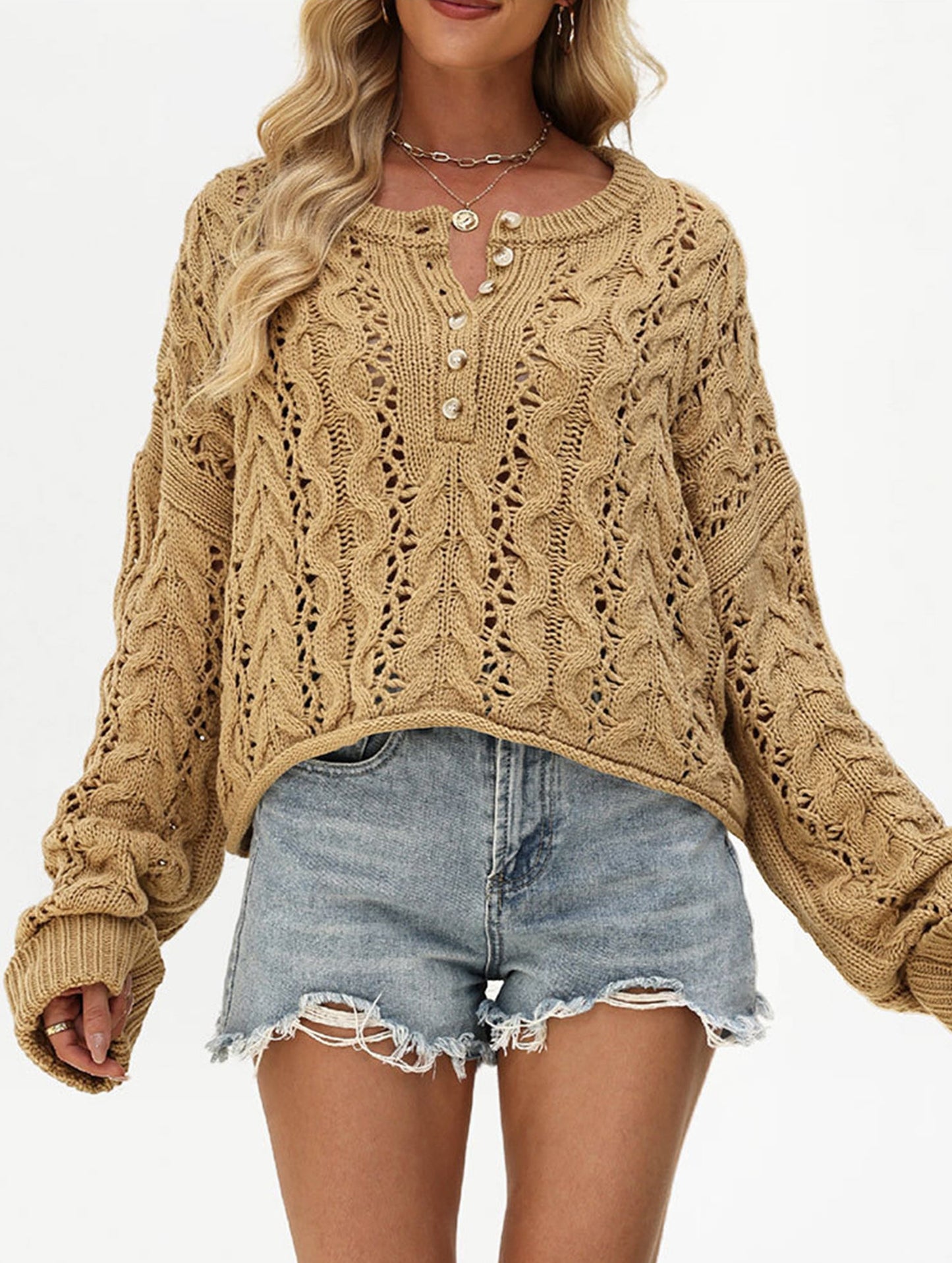 Loose solid color pullover cropped sweater