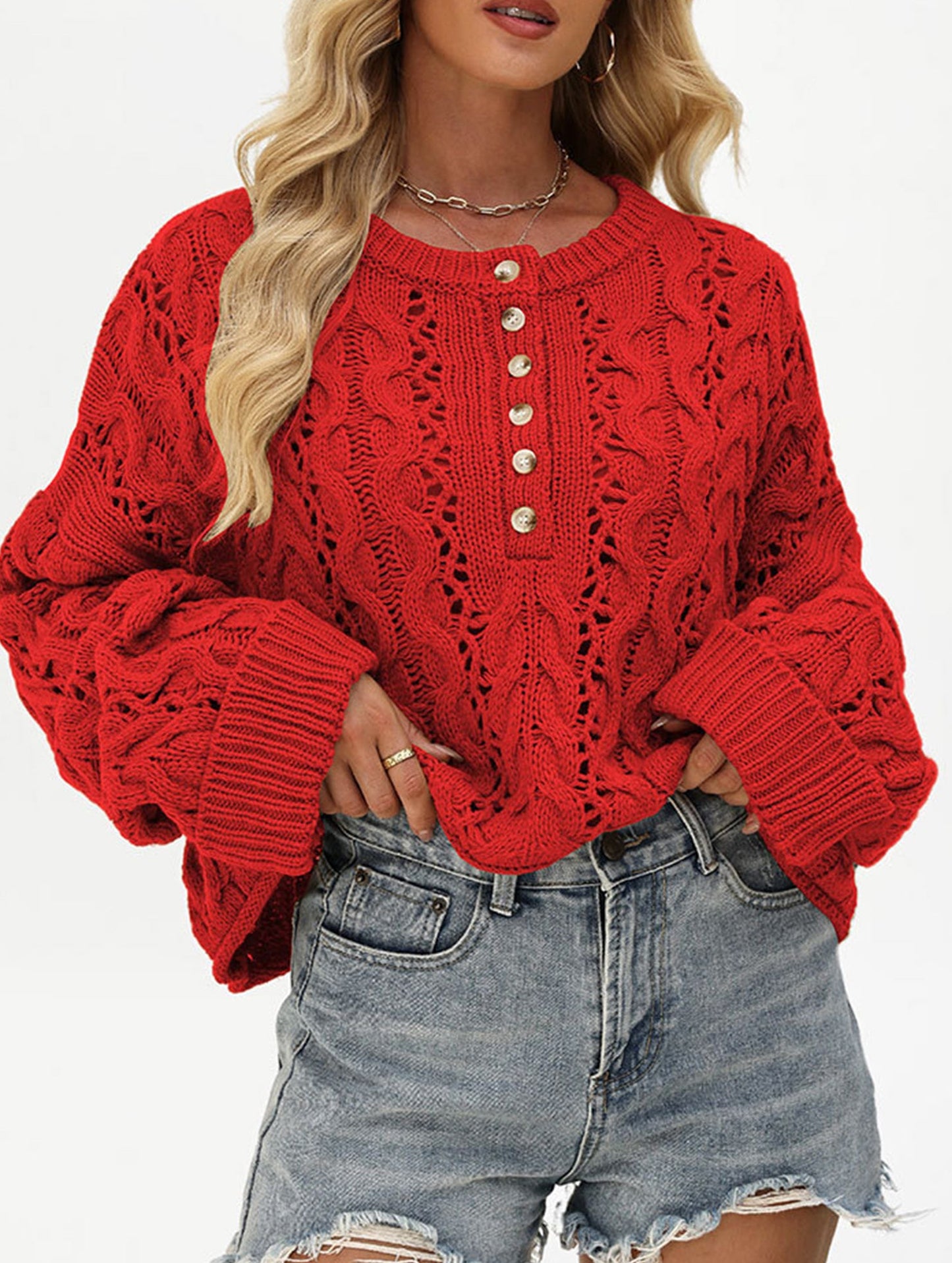 Loose solid color pullover cropped sweater