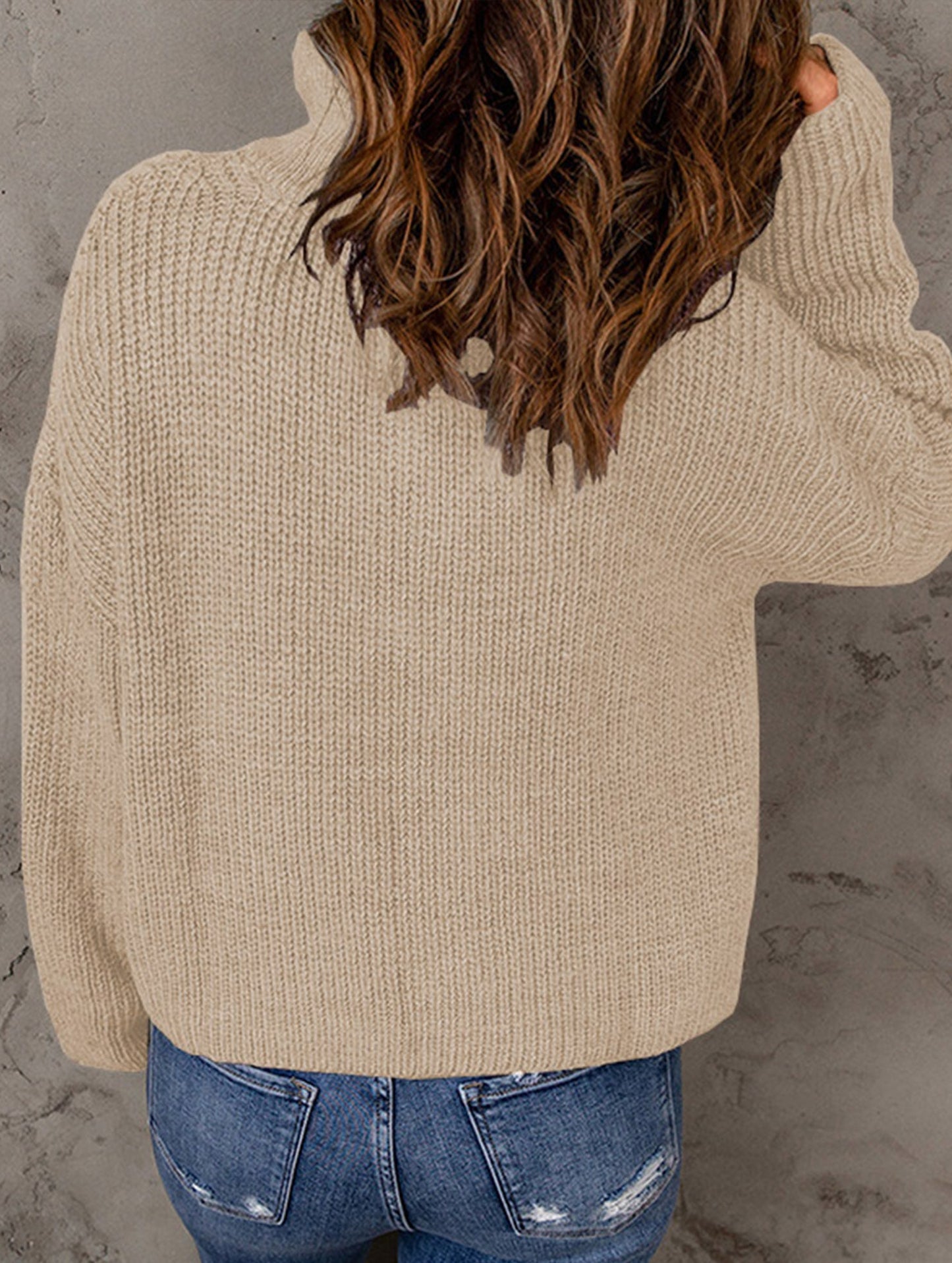 Loose high-neck ribbed pullover sweater