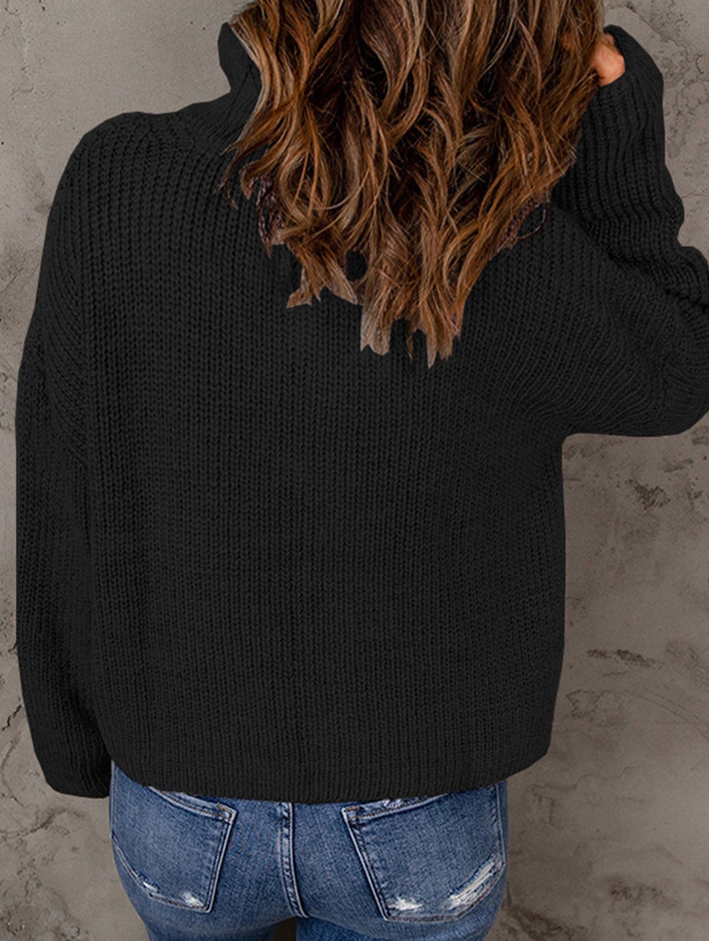 Loose high-neck ribbed pullover sweater
