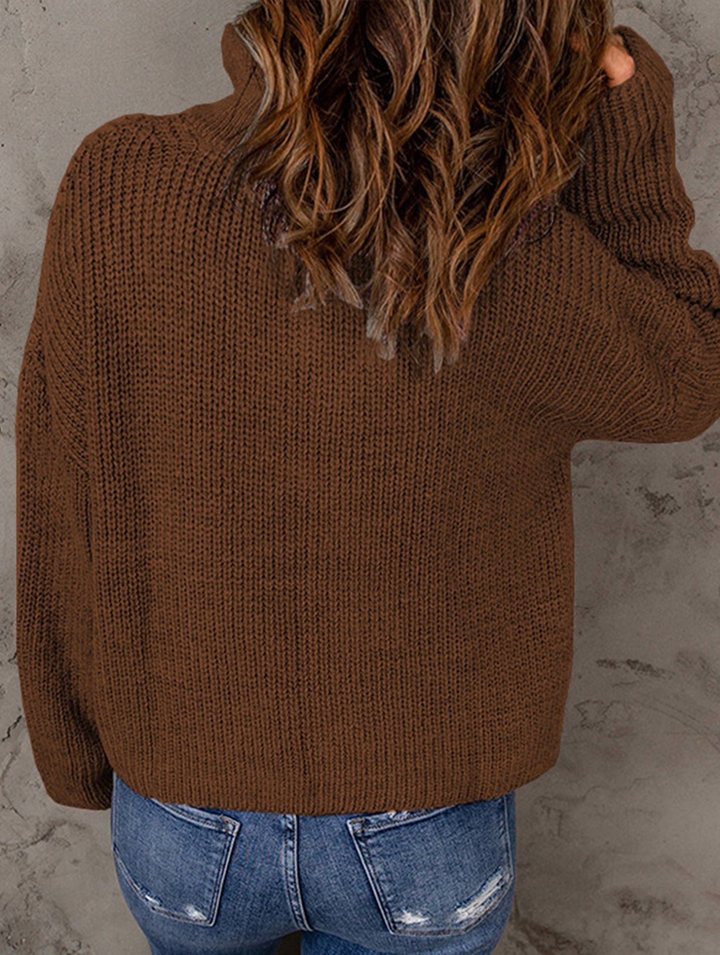 Loose high-neck ribbed pullover sweater