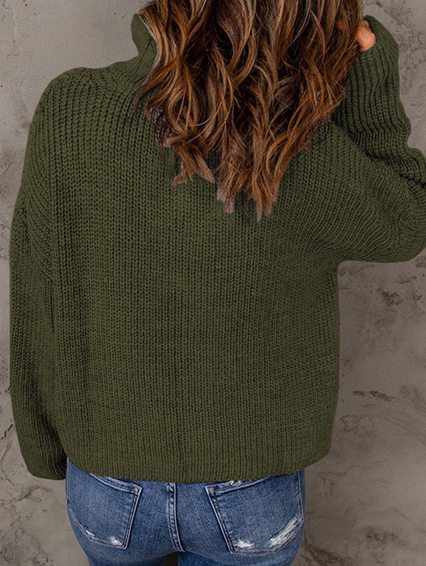 Loose high-neck ribbed pullover sweater