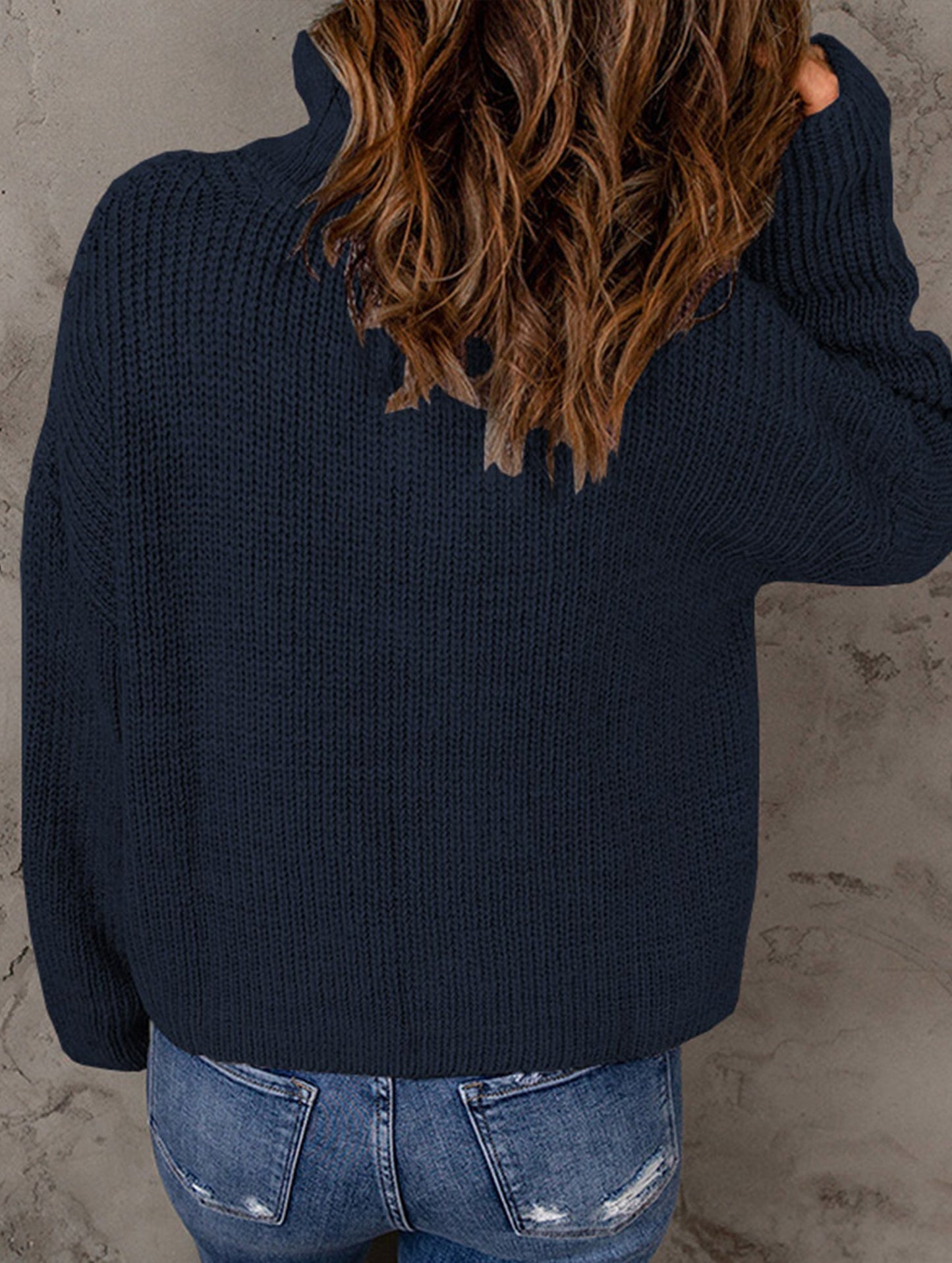 Loose high-neck ribbed pullover sweater
