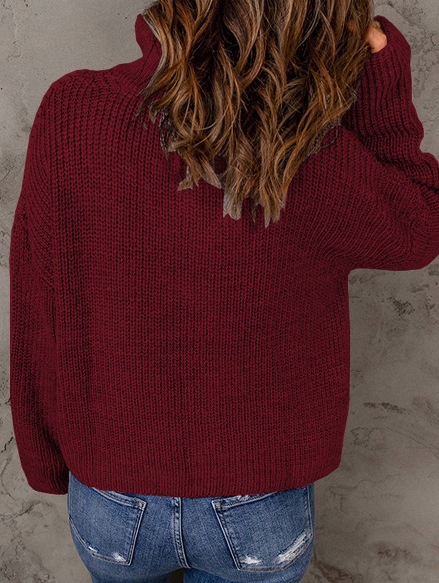 Loose high-neck ribbed pullover sweater