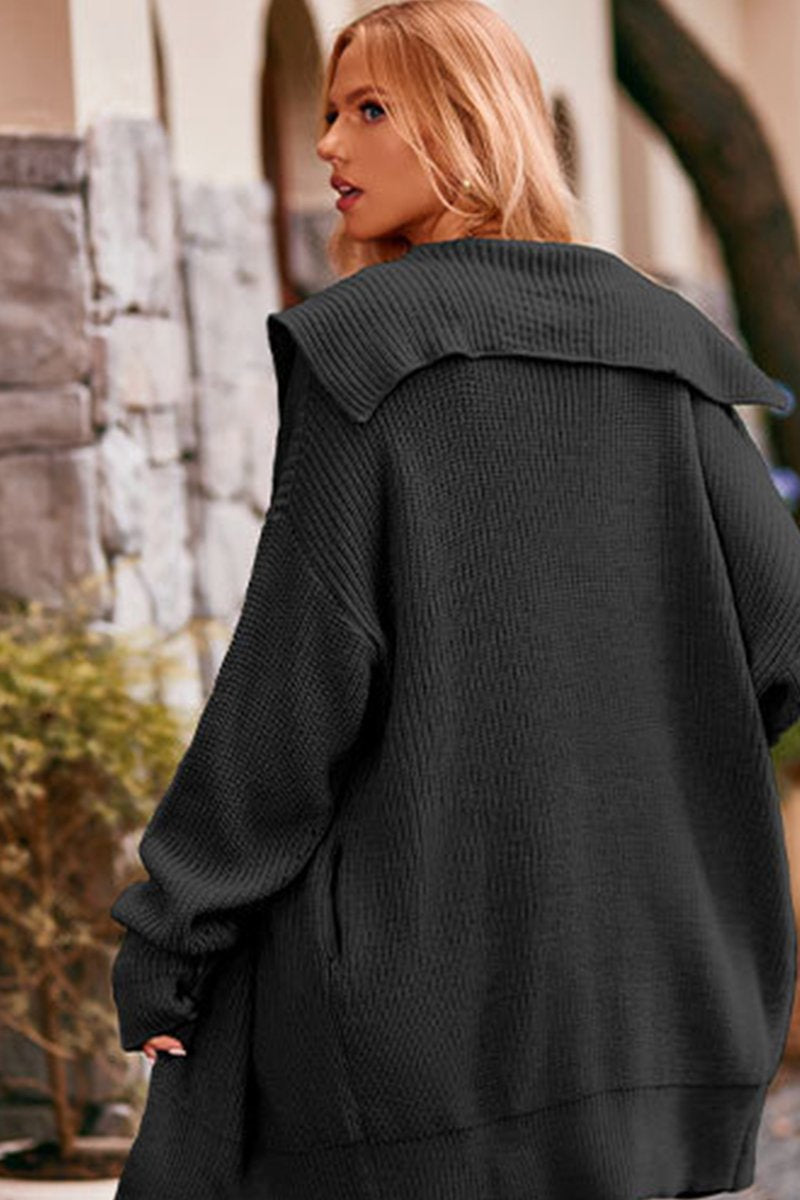 WOMEN OVERSIZED BUTTON CLOSURE HOODED CARDIGAN