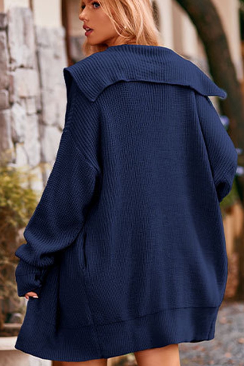 WOMEN OVERSIZED BUTTON CLOSURE HOODED CARDIGAN