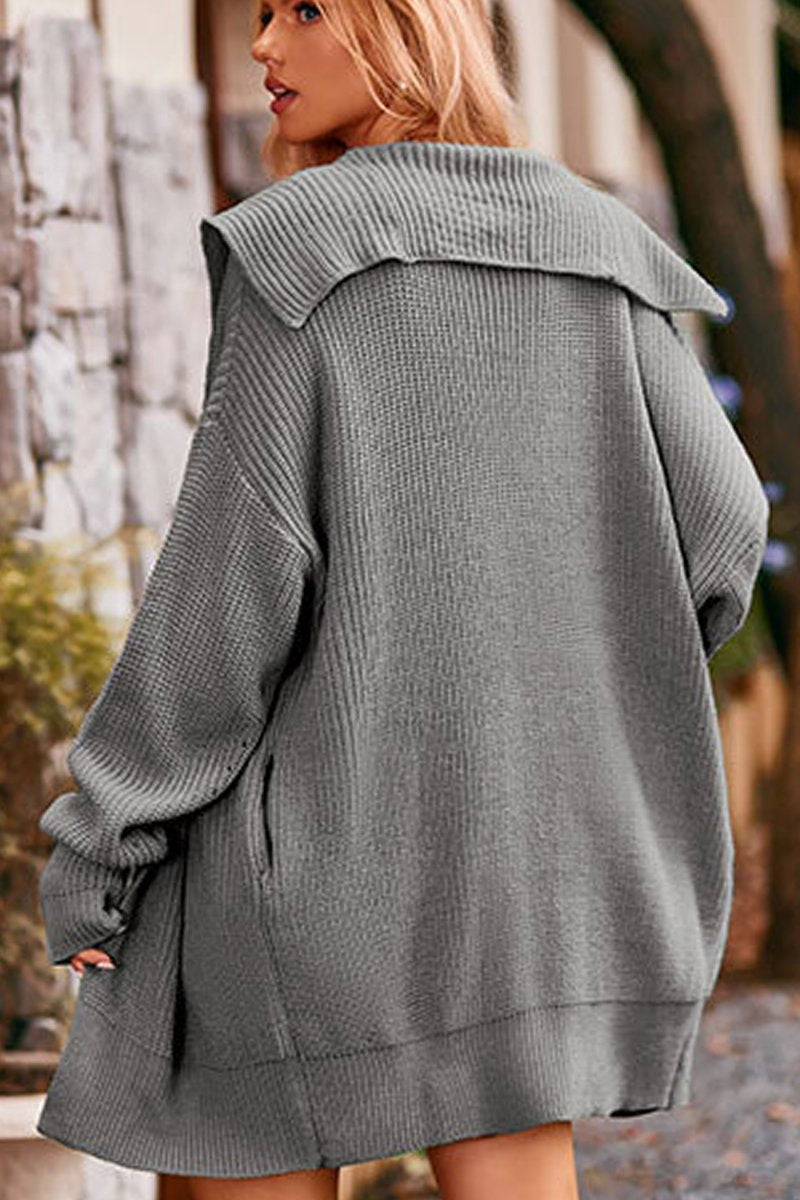 WOMEN OVERSIZED BUTTON CLOSURE HOODED CARDIGAN