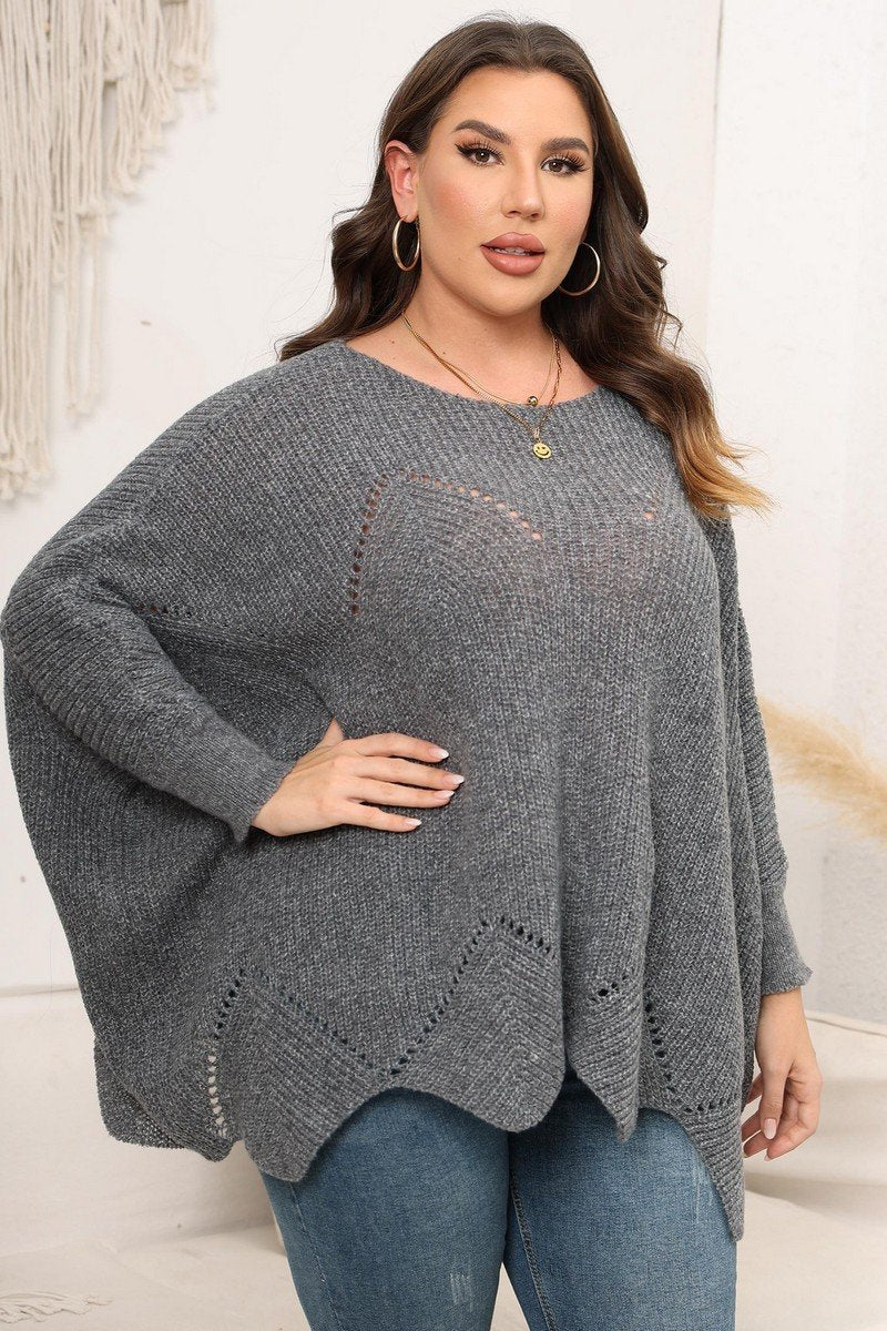 WOMEN PLUS SIZE BAT WING SLEEVE LOOSE FIT SWEATER