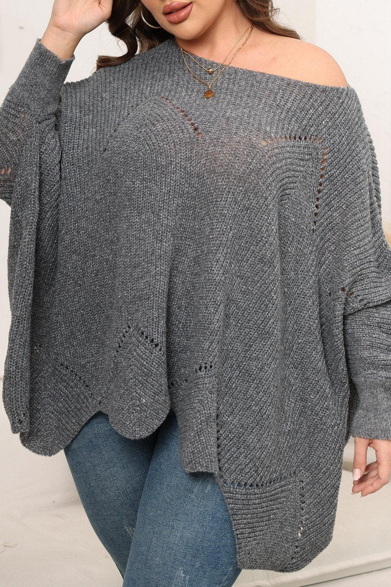 WOMEN PLUS SIZE BAT WING SLEEVE LOOSE FIT SWEATER