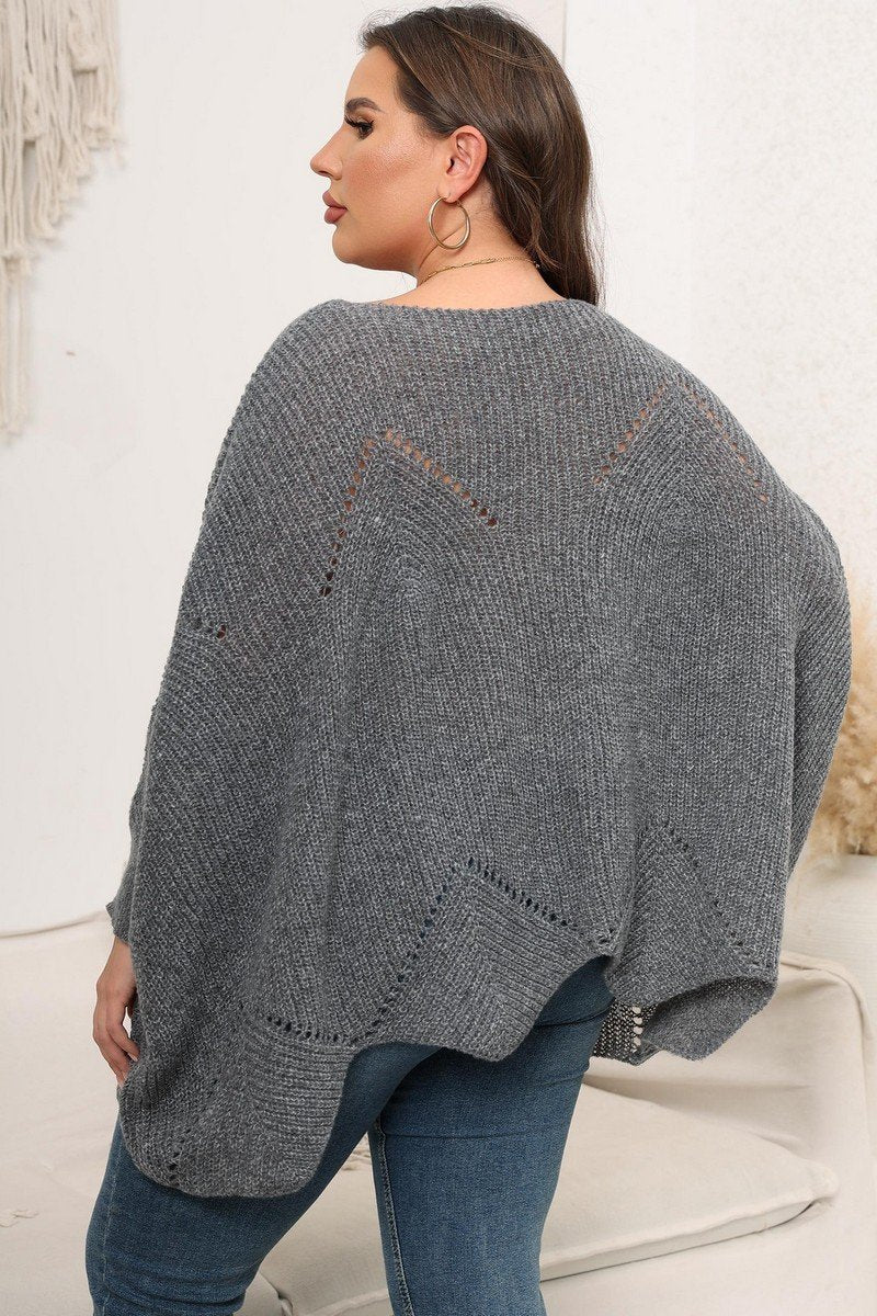 WOMEN PLUS SIZE BAT WING SLEEVE LOOSE FIT SWEATER