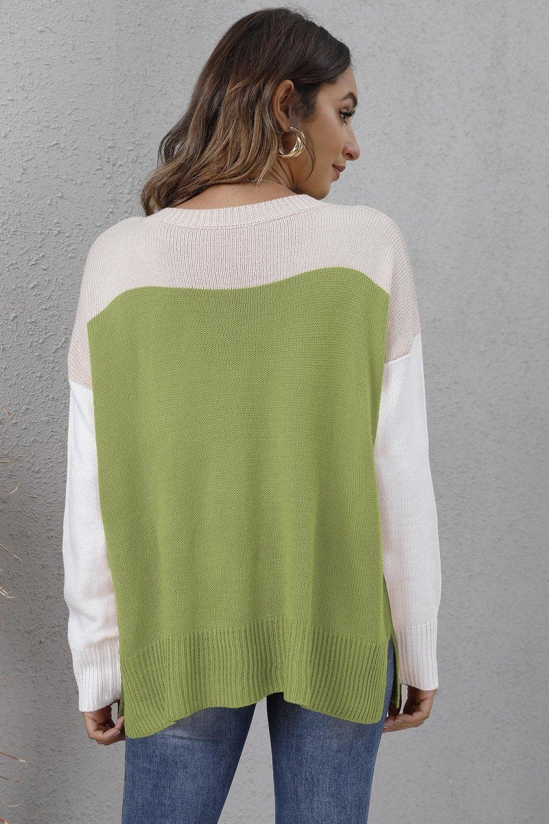 WOMEN LIGHTWEIGHT CREW NECK LONG SLEEVE KNIT TOP
