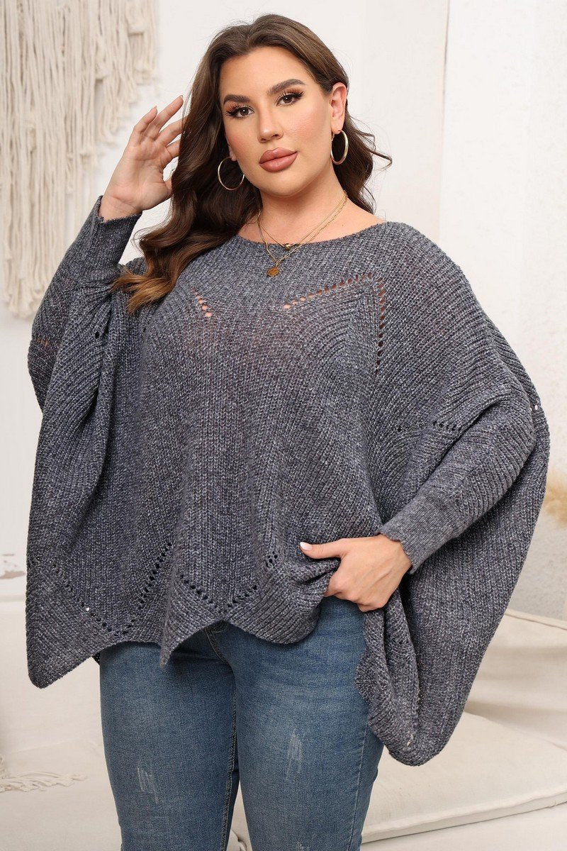 WOMEN PLUS SIZE BAT WING SLEEVE LOOSE FIT SWEATER