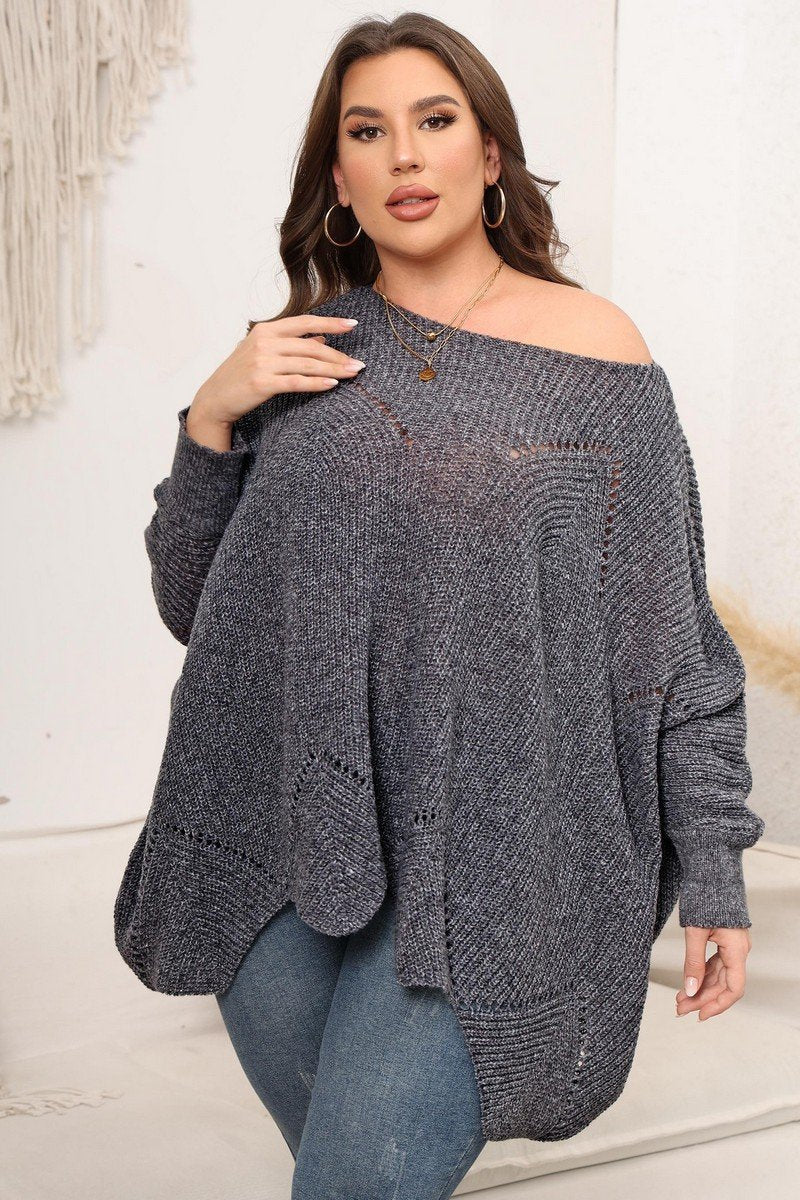 WOMEN PLUS SIZE BAT WING SLEEVE LOOSE FIT SWEATER