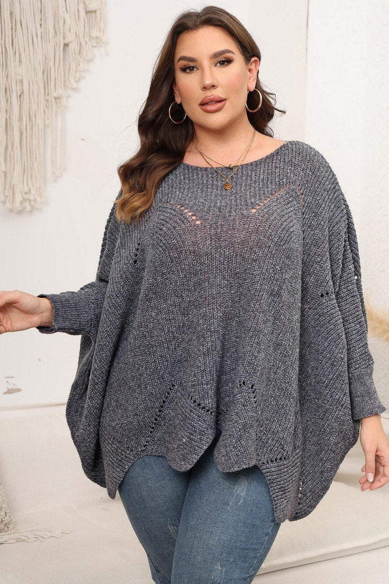 WOMEN PLUS SIZE BAT WING SLEEVE LOOSE FIT SWEATER