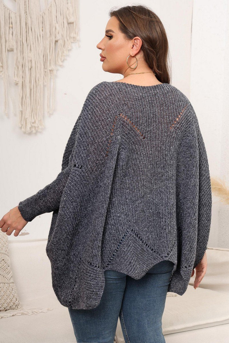 WOMEN PLUS SIZE BAT WING SLEEVE LOOSE FIT SWEATER