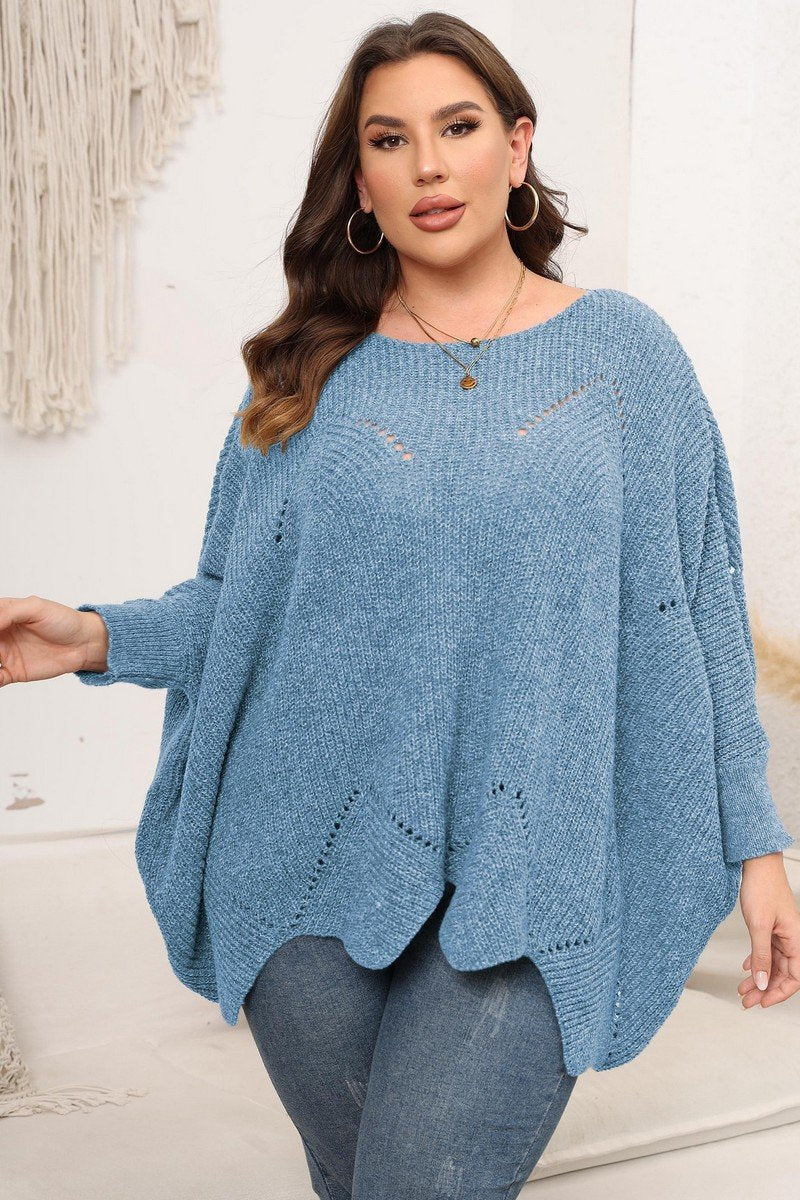 WOMEN PLUS SIZE BAT WING SLEEVE LOOSE FIT SWEATER