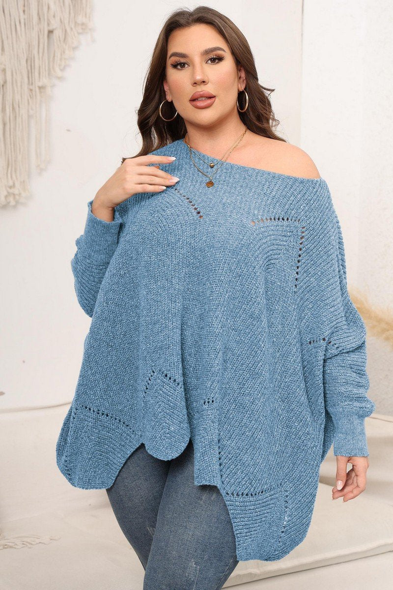 WOMEN PLUS SIZE BAT WING SLEEVE LOOSE FIT SWEATER