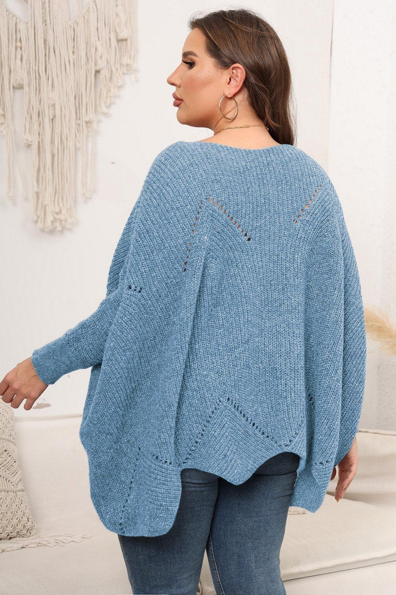 WOMEN PLUS SIZE BAT WING SLEEVE LOOSE FIT SWEATER