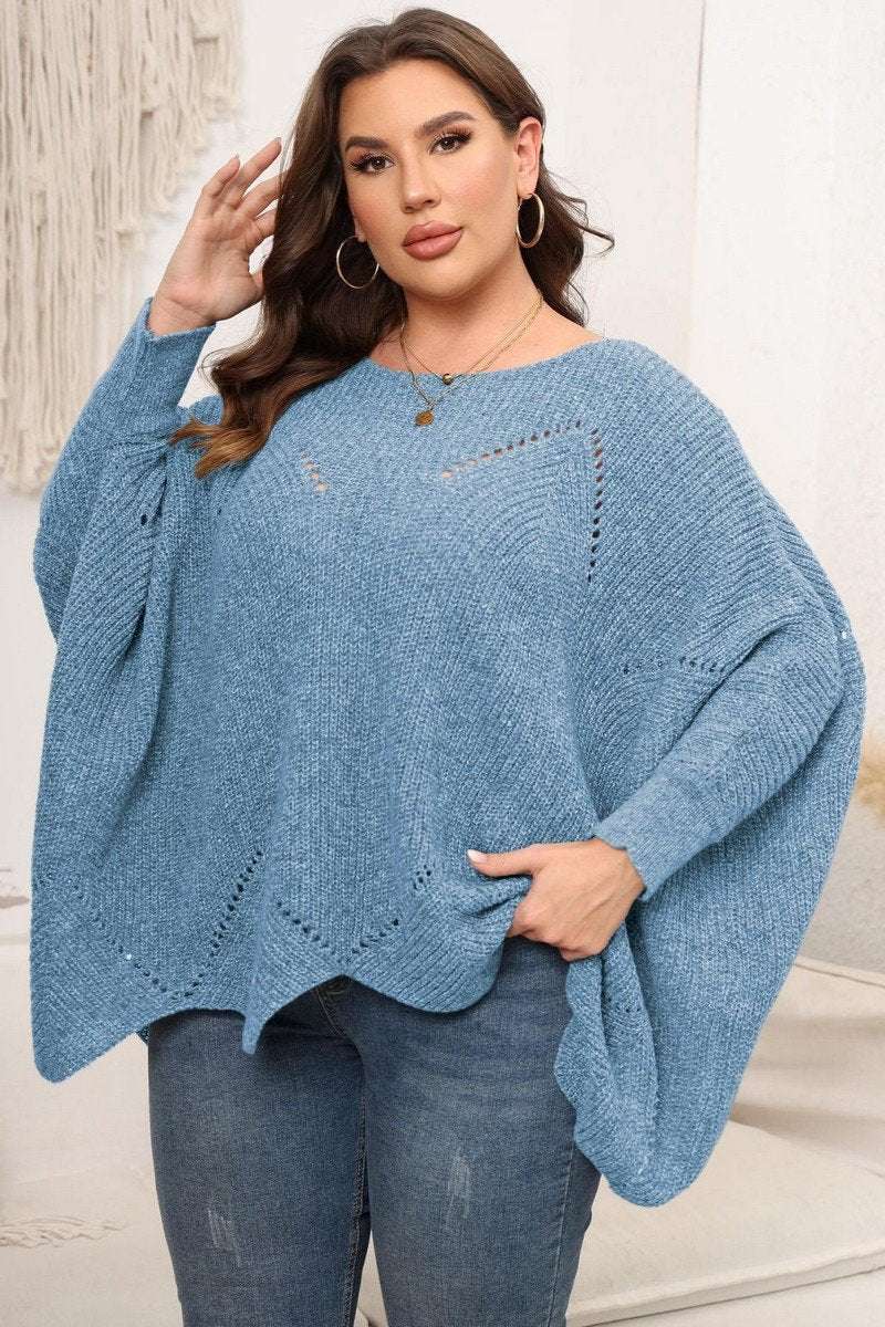 WOMEN PLUS SIZE BAT WING SLEEVE LOOSE FIT SWEATER