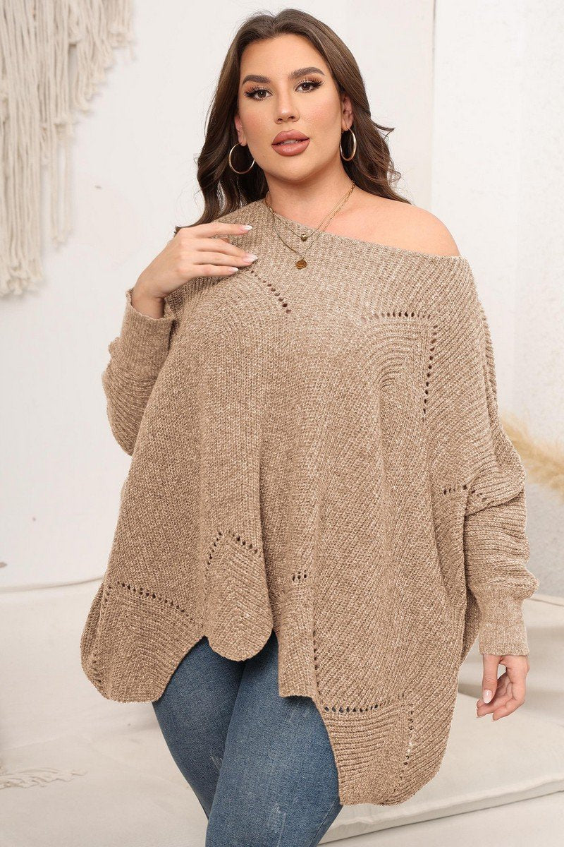 WOMEN PLUS SIZE BAT WING SLEEVE LOOSE FIT SWEATER