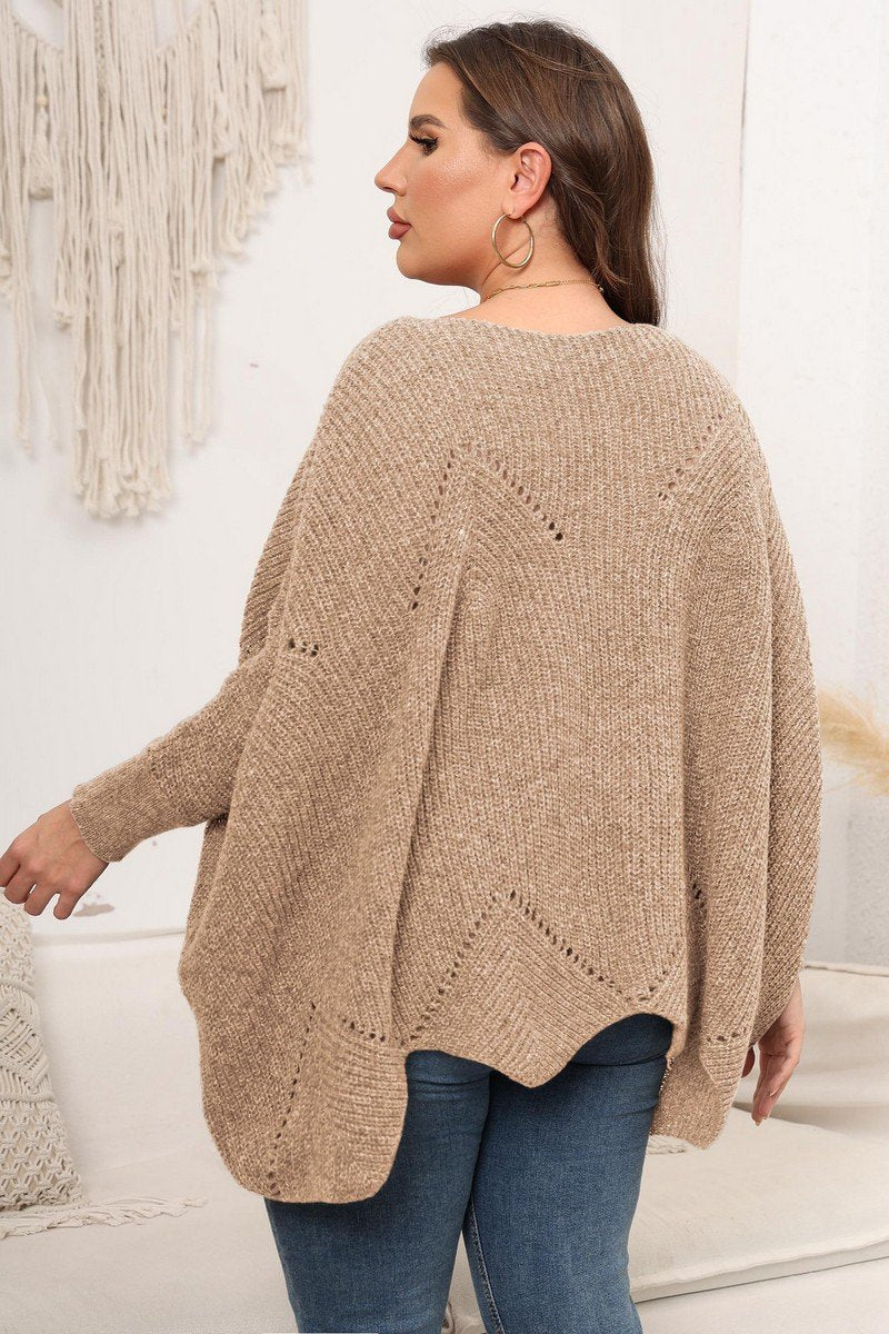 WOMEN PLUS SIZE BAT WING SLEEVE LOOSE FIT SWEATER