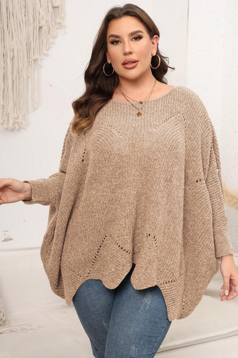 WOMEN PLUS SIZE BAT WING SLEEVE LOOSE FIT SWEATER