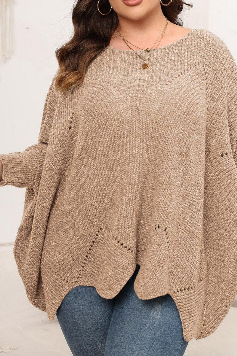 WOMEN PLUS SIZE BAT WING SLEEVE LOOSE FIT SWEATER