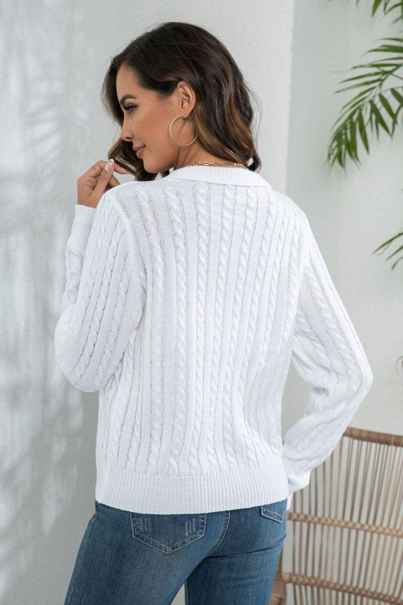 WOMEN LAPEL TWIST LOOSE LONG SLEEVE KNIT SWEATER